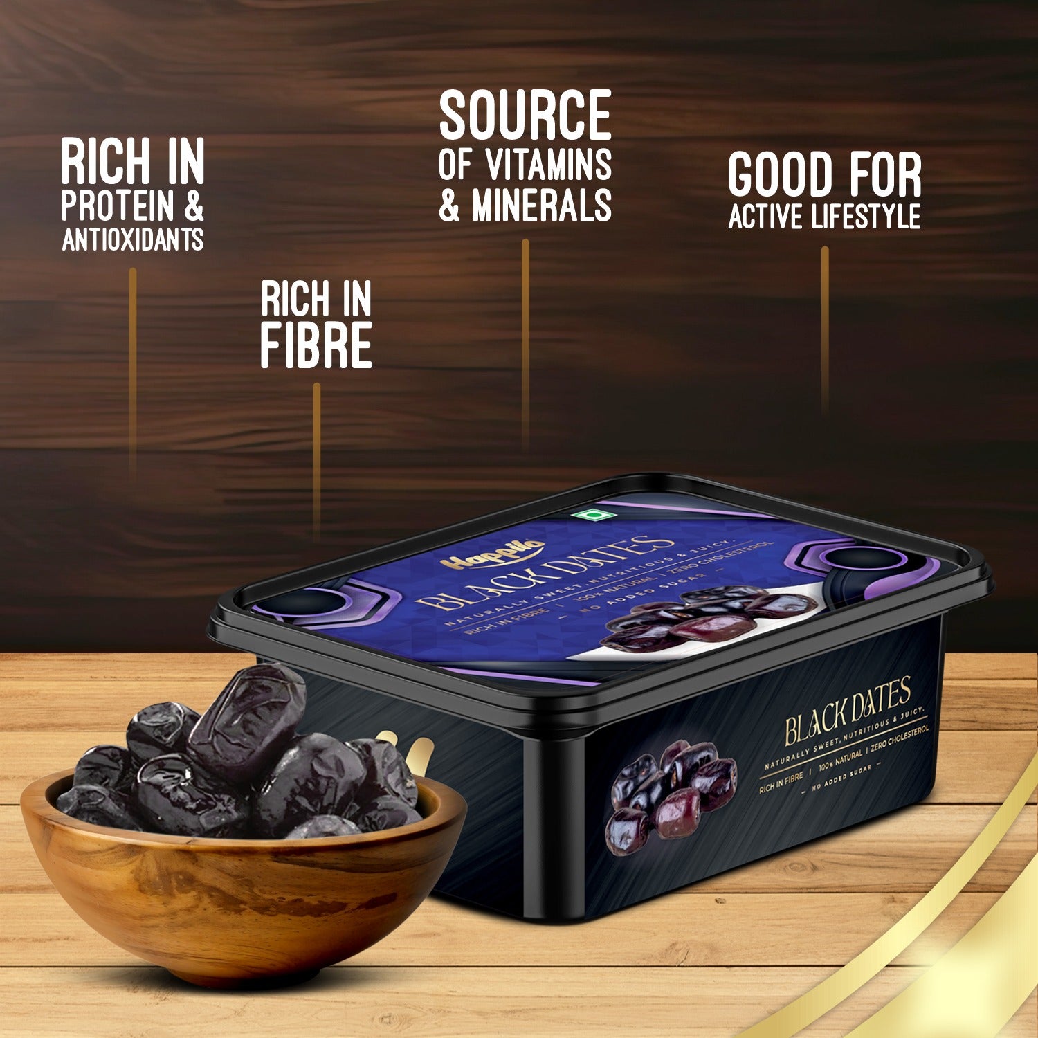 Happilo Premium Black Dry Dates Tub 500g (Pack of 2), Rich in Iron, Antixidants, Fiber and Vitamin, Chewy Texture, Natural Sweetness, No added Preservatives