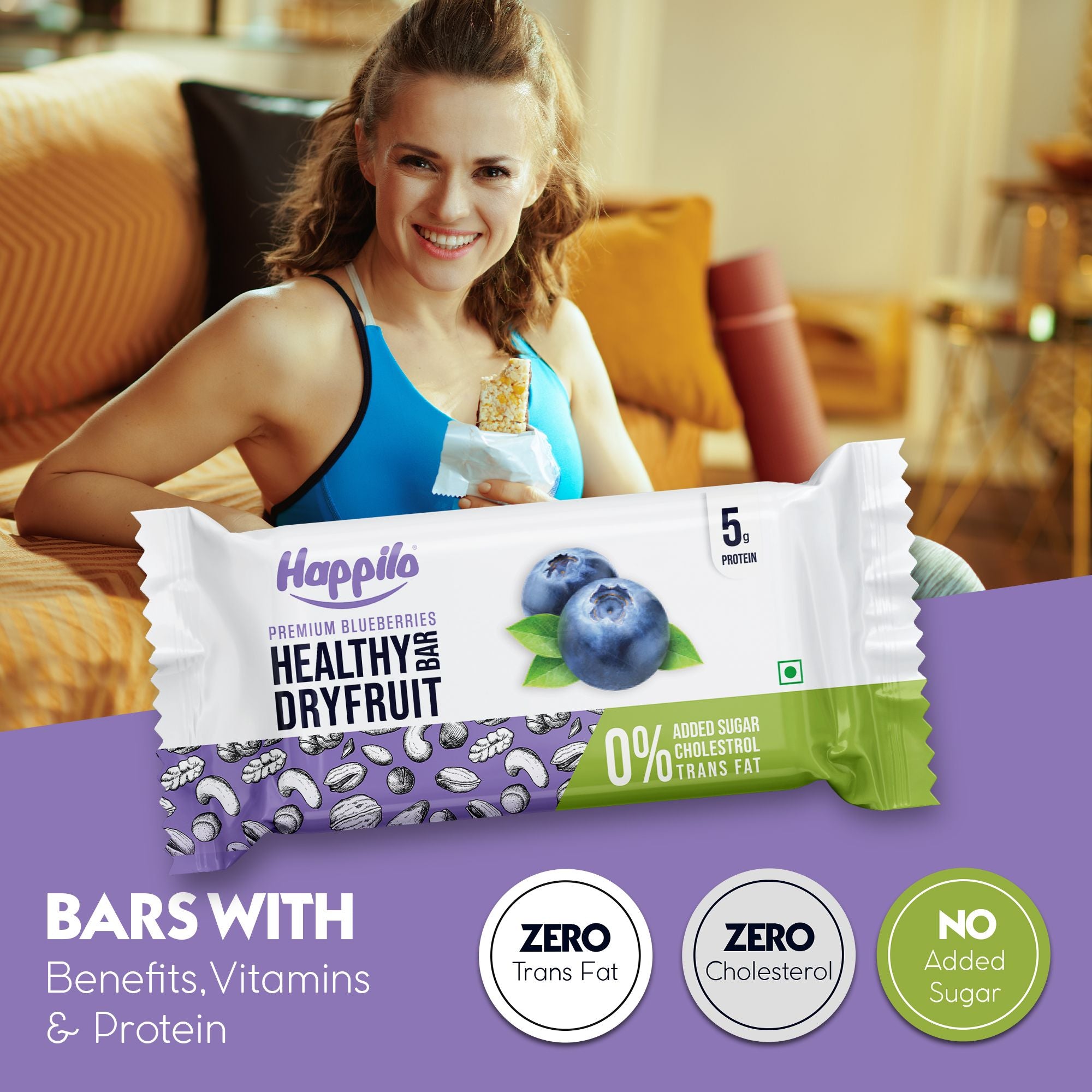 Happilo Dry Fruit Bar Combo 840g (Cranberry Cashew, Rose Almond, Walnut, Pistachios, Choco Almond & Blueberries Each 35g*4pcs)
