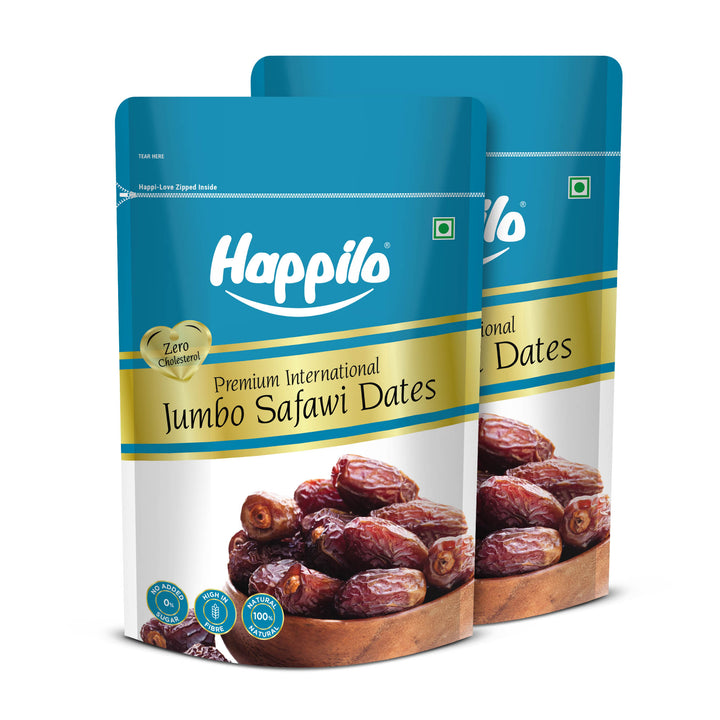 Happilo Premium Safawi Jumbo Dates 200g (Pack of 2), Rich in Iron, Antixidants, Fiber and Vitamin, Chewy Texture, Natural Sweetness, No added Preservatives
