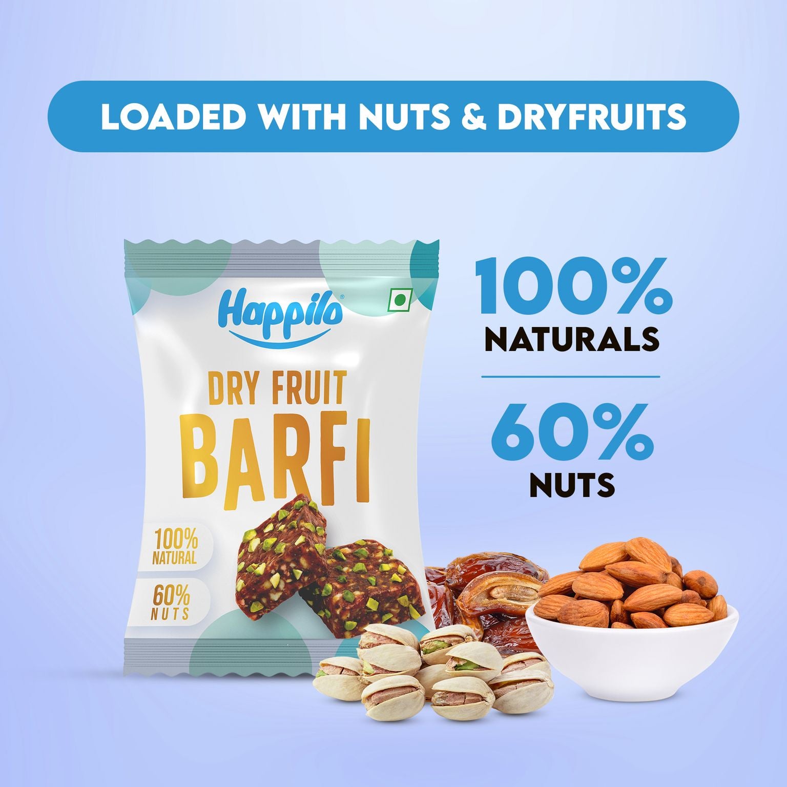 Happilo Premium International Dates Dry Fruit BarFi 20g (Pack of 36)