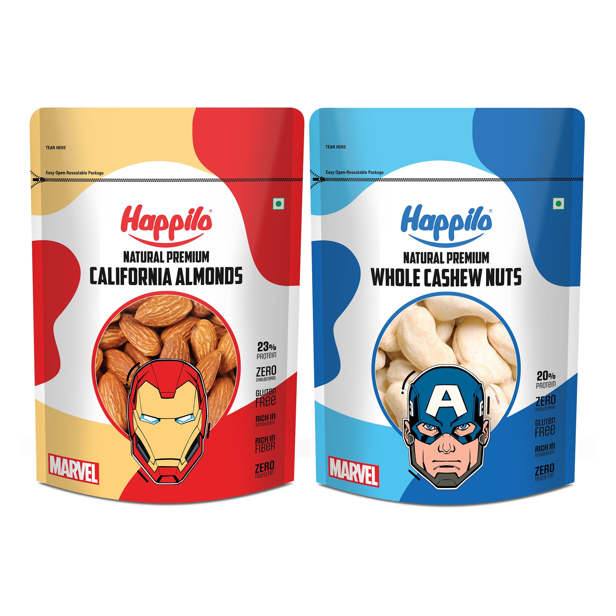 Happilo Marvel Combo (California Natural Almonds 500g and Natural Whole Cashews 500g)