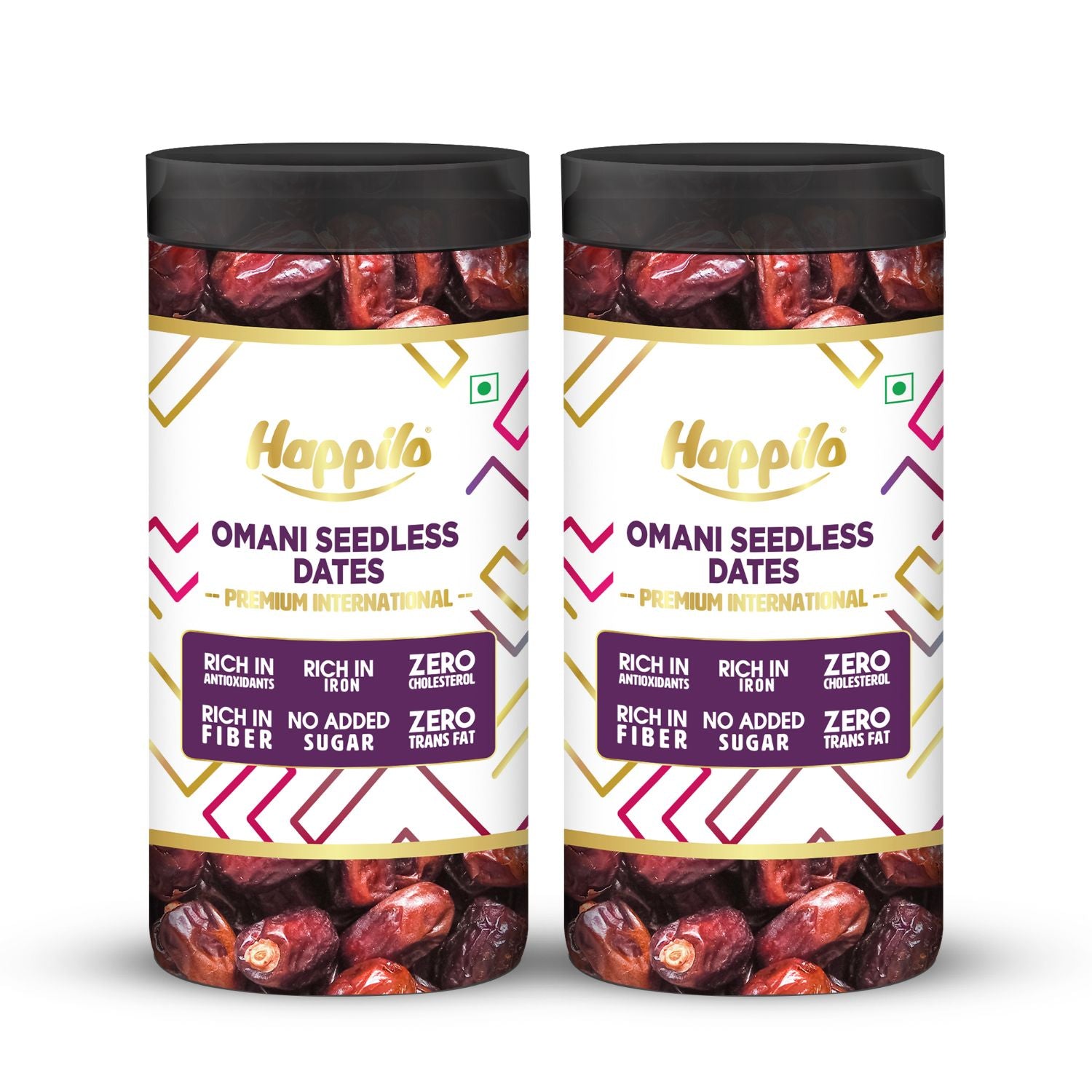 Happilo Premium Omani Seedless Dates Jar 500g (Pack of 2), Khajoor/Khajur, Healthy & Nutritious Snack, Rich in Vitamins & Minerals, Natural Sweetener