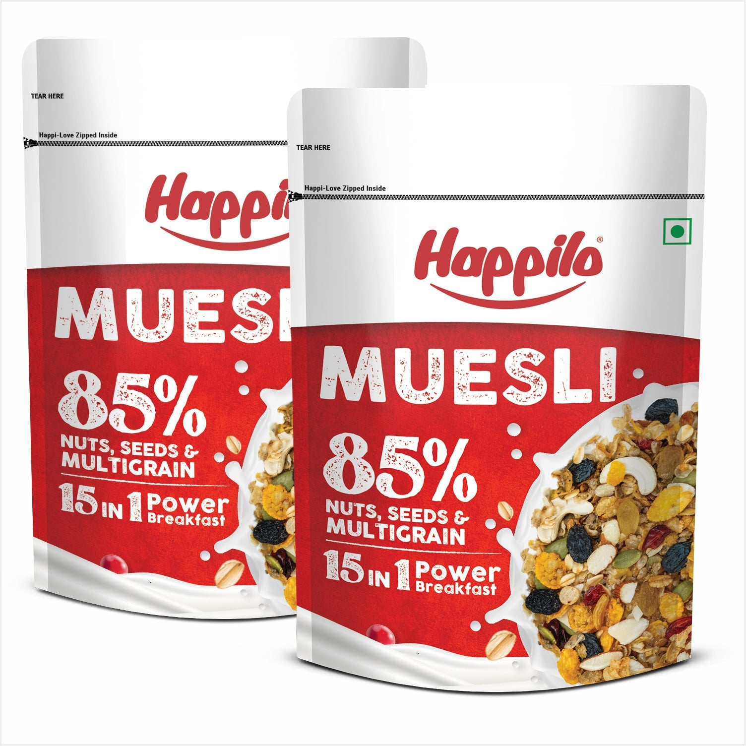 Happilo Dry Fruit Muesli 500g, 85% Nuts, Seeds and Multigrain, 15 in 1 Power Breakfast, High in Fiber, Omega 3, Protein