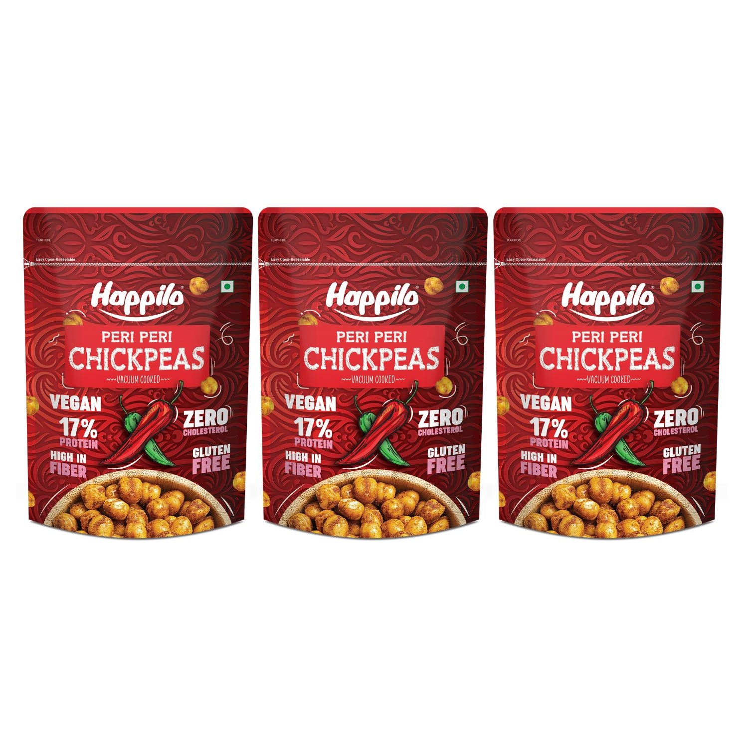 Happilo Premium Super Snack Peri Peri Chickpeas (Pack Of 3) 110g each, Crunchy and Delicious, Super Healthy