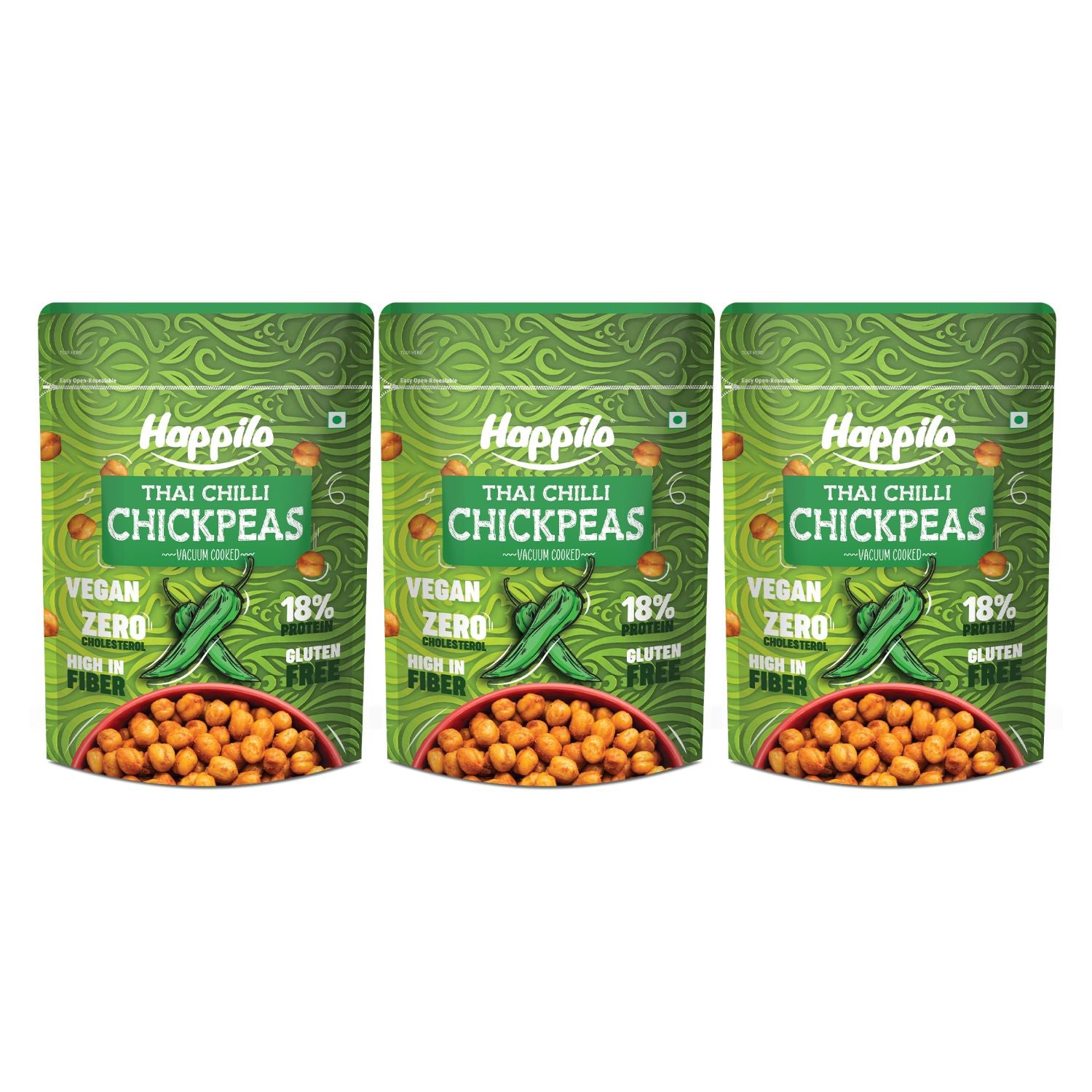 Happilo Premium Super Snack Thai Chilli Chickpeas (Pack Of 3) 110g each, Crunchy and Delicious, Super Healthy