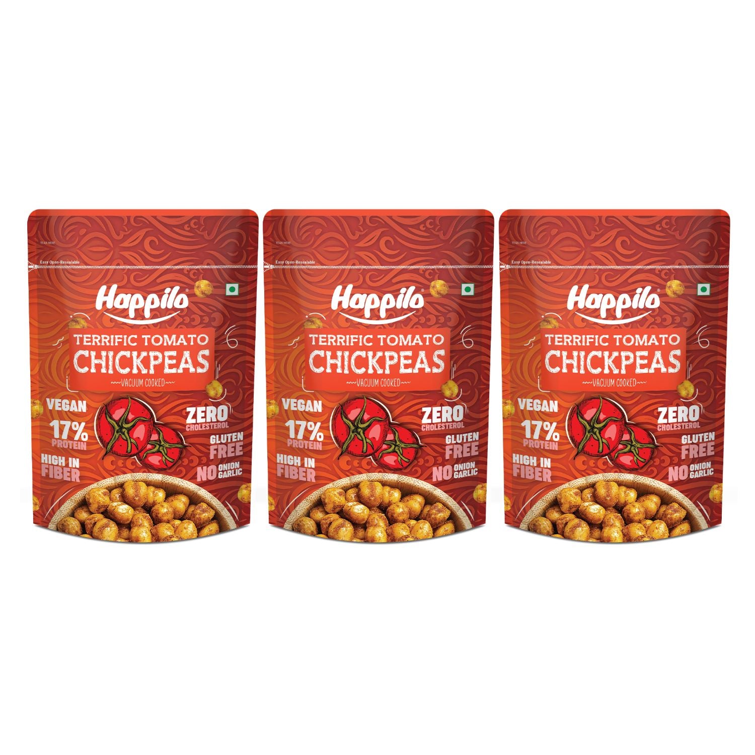 Happilo Premium Super Snack Terrific Tomato Chickpeas (Pack Of 3) 110g each, Crunchy and Delicious, Super Healthy