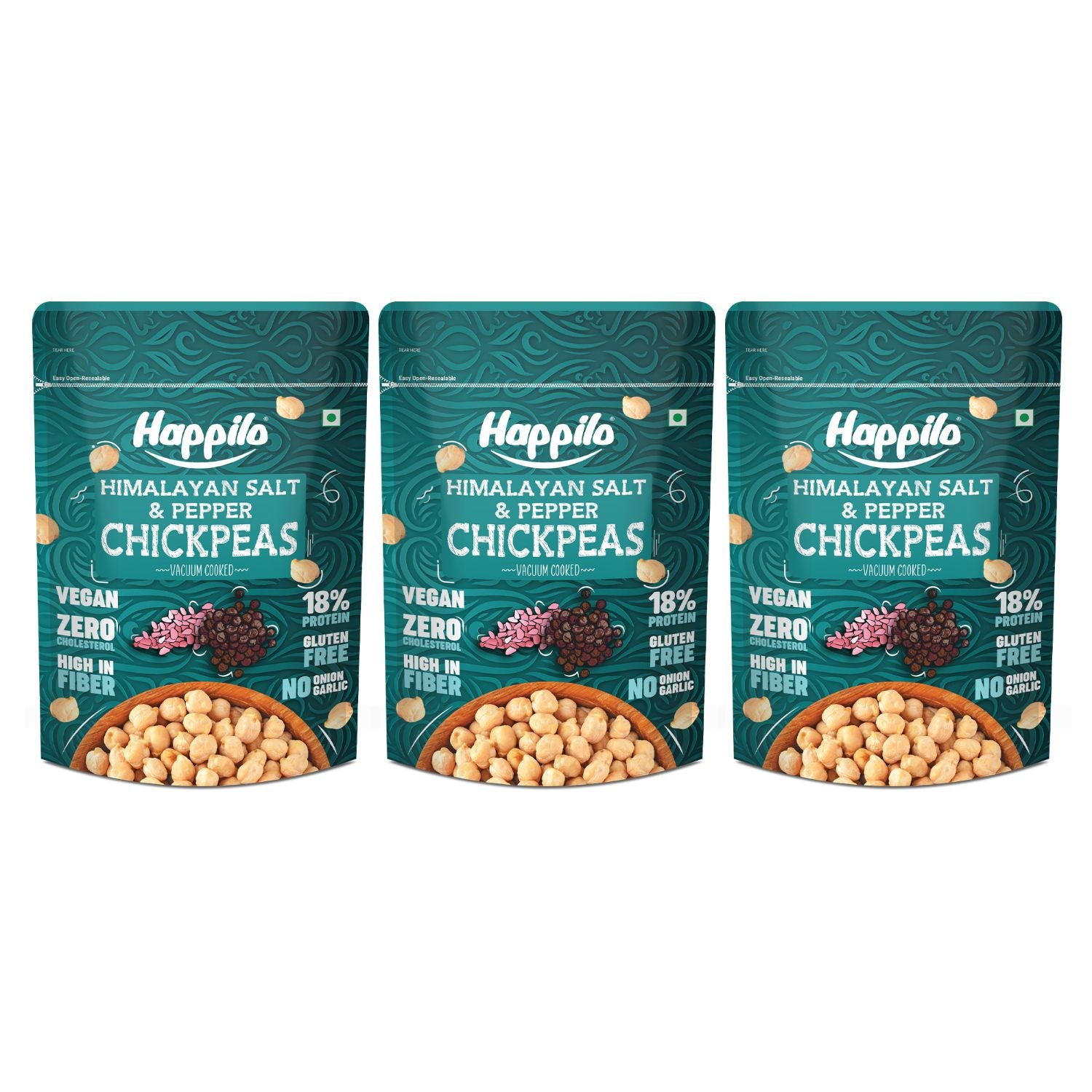 Happilo Premium Super Snack Himalayan Salt & Pepper Chickpeas (Pack Of 3) 110g each, Crunchy and Delicious, Super Healthy
