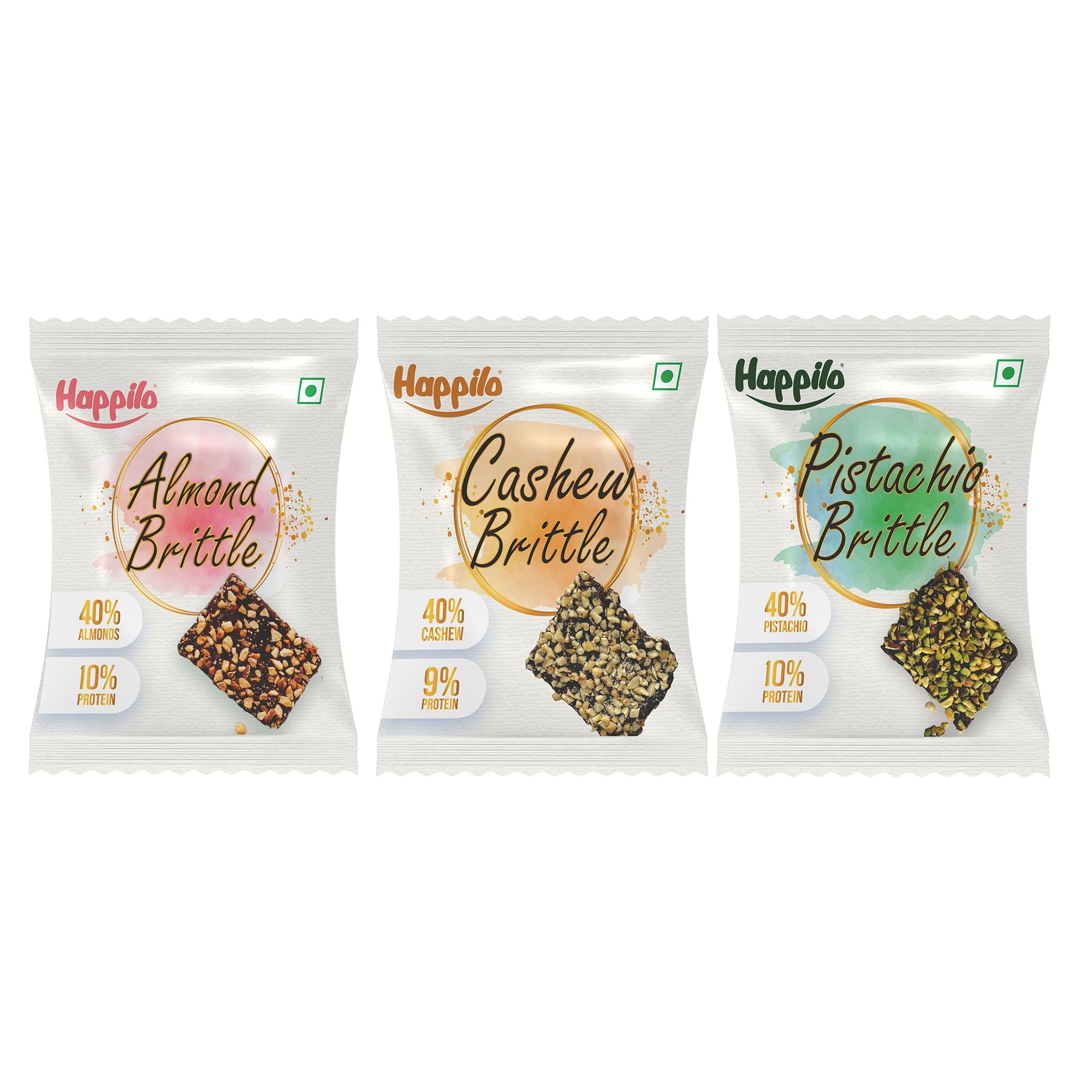 Happilo Premium Brittle Combo 612g (Almond, Cashew & Pistachios Each 17g*12pcs)