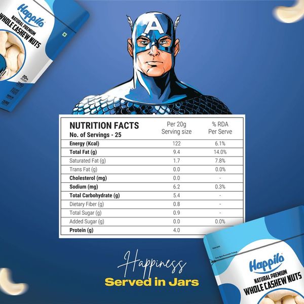 Happilo Marvel Combo (California Natural Almonds 500g and Natural Whole Cashews 500g)