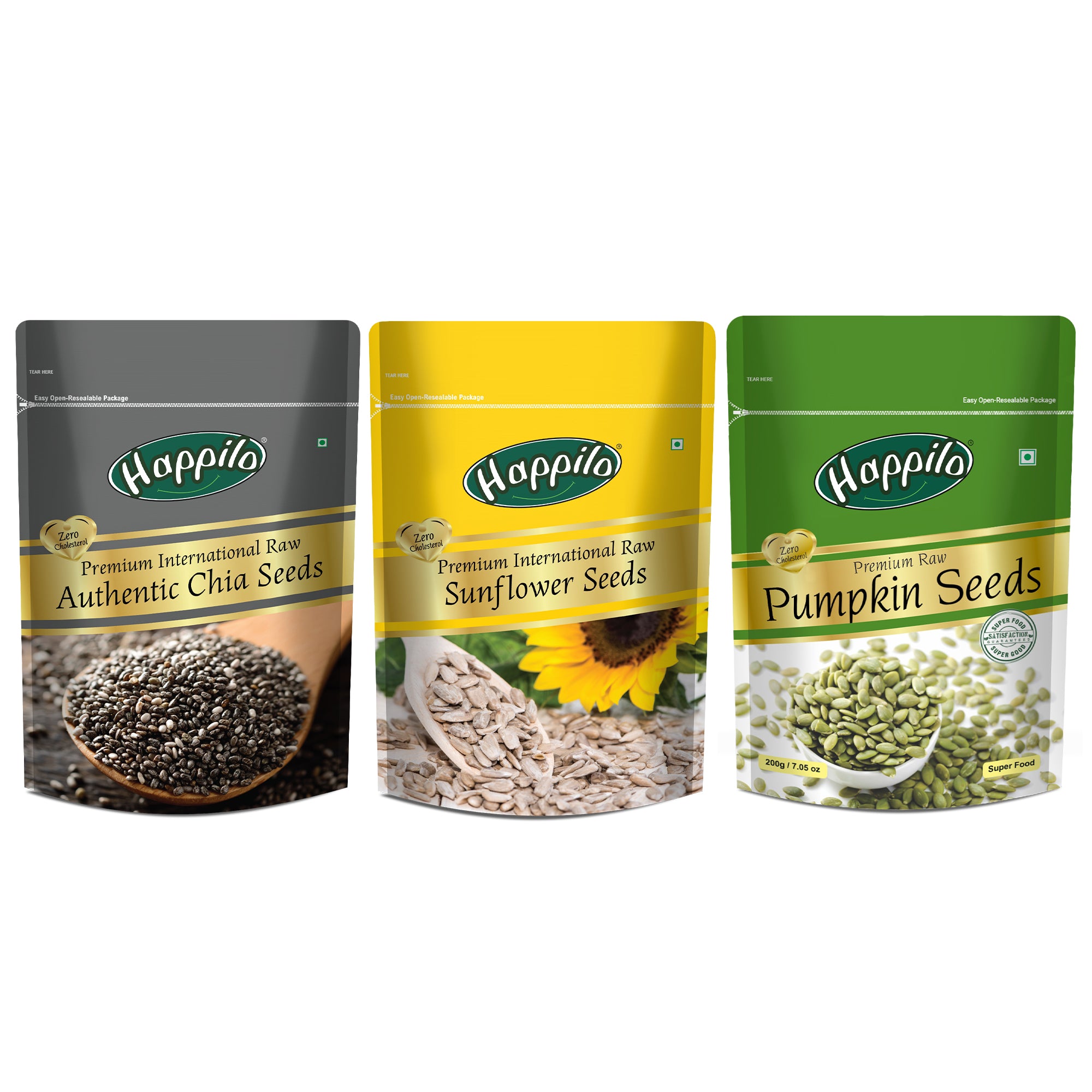 Happilo Healthy Raw Seeds Combo ( Chia 250g, Natural Sunflower 250g, Natural Pumpkin 200g )