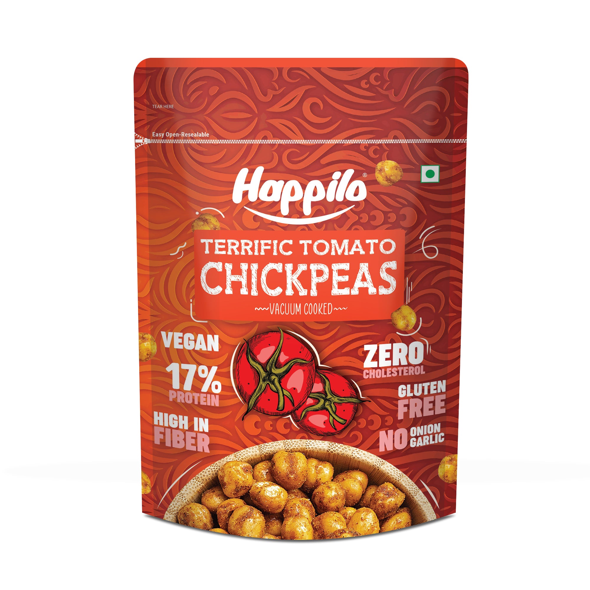 Happilo Premium Super Snack Terrific Tomato Chickpeas 110g, Crunchy and Delicious, Super Healthy