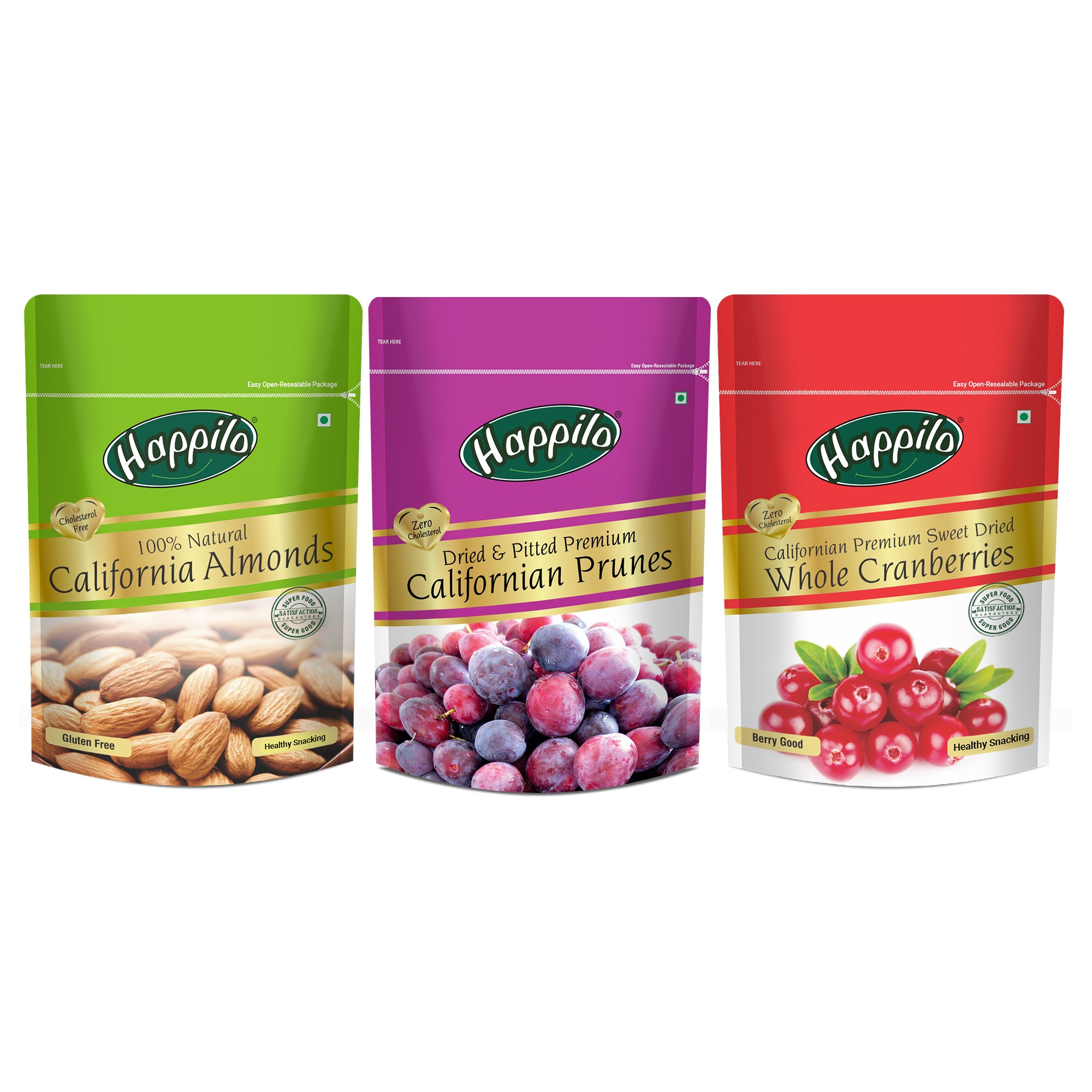 Premium Dry Fruits Combo (Californian Almonds, Californian Prunes, Californian Cranberries 200g Each)