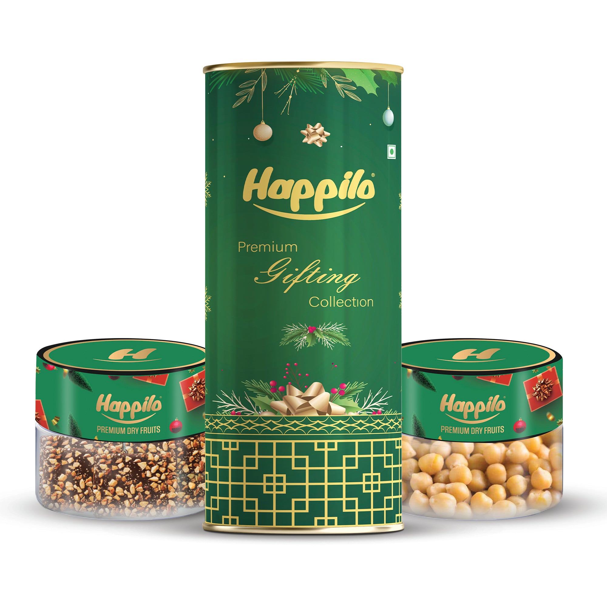 Happilo Xmas Carols Gift Box 168g, Christmas Gift Hampers with Almond Brittle and Chickpeas for Friends and Family