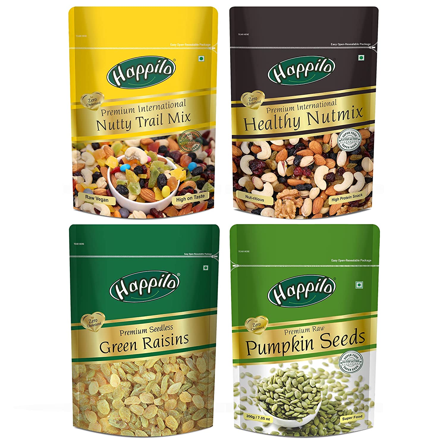 Happilo Premium Nuts & Dry Fruit Combo (Trail Mix, Nut Mix, Raisins, Pumpkin Seeds) 290g