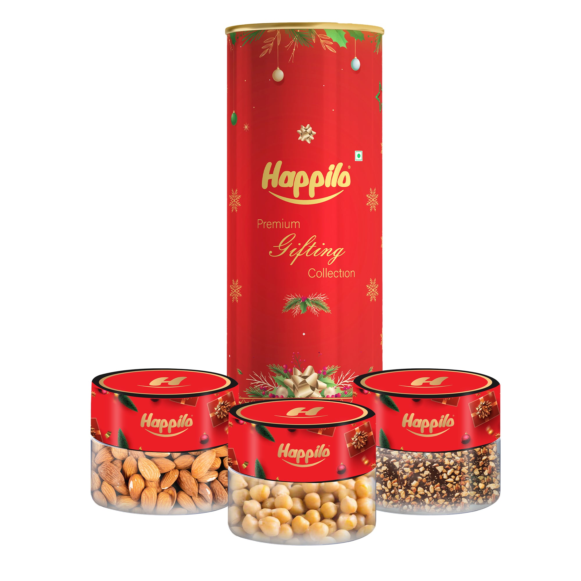 Happilo Xmas Reindeer Gift Box 268g, Christmas Gift Hampers with Roasted Almonds, Almond Brittle and Chickpeas for Friends and Family