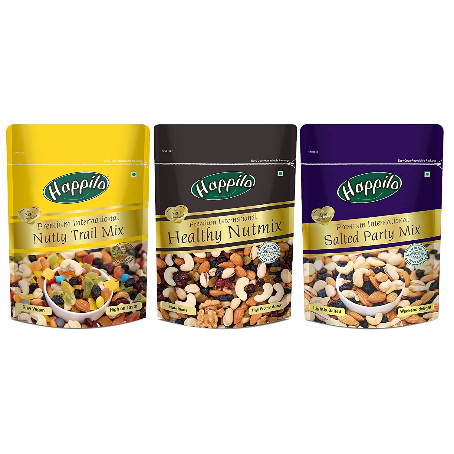 Premium Nuts & Dry Fruits Combo 600g (Trail Mix, Nutmix, Party Mix 200g Each)