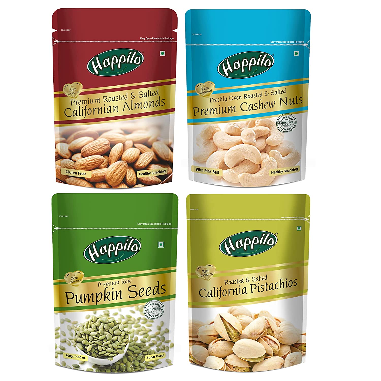 Happilo Premium Nuts & Dry Fruit Combo Dry Fruits (Salted Almonds, Salted Cashews, Salted Pumpkin, Salted Pistachios) 280g