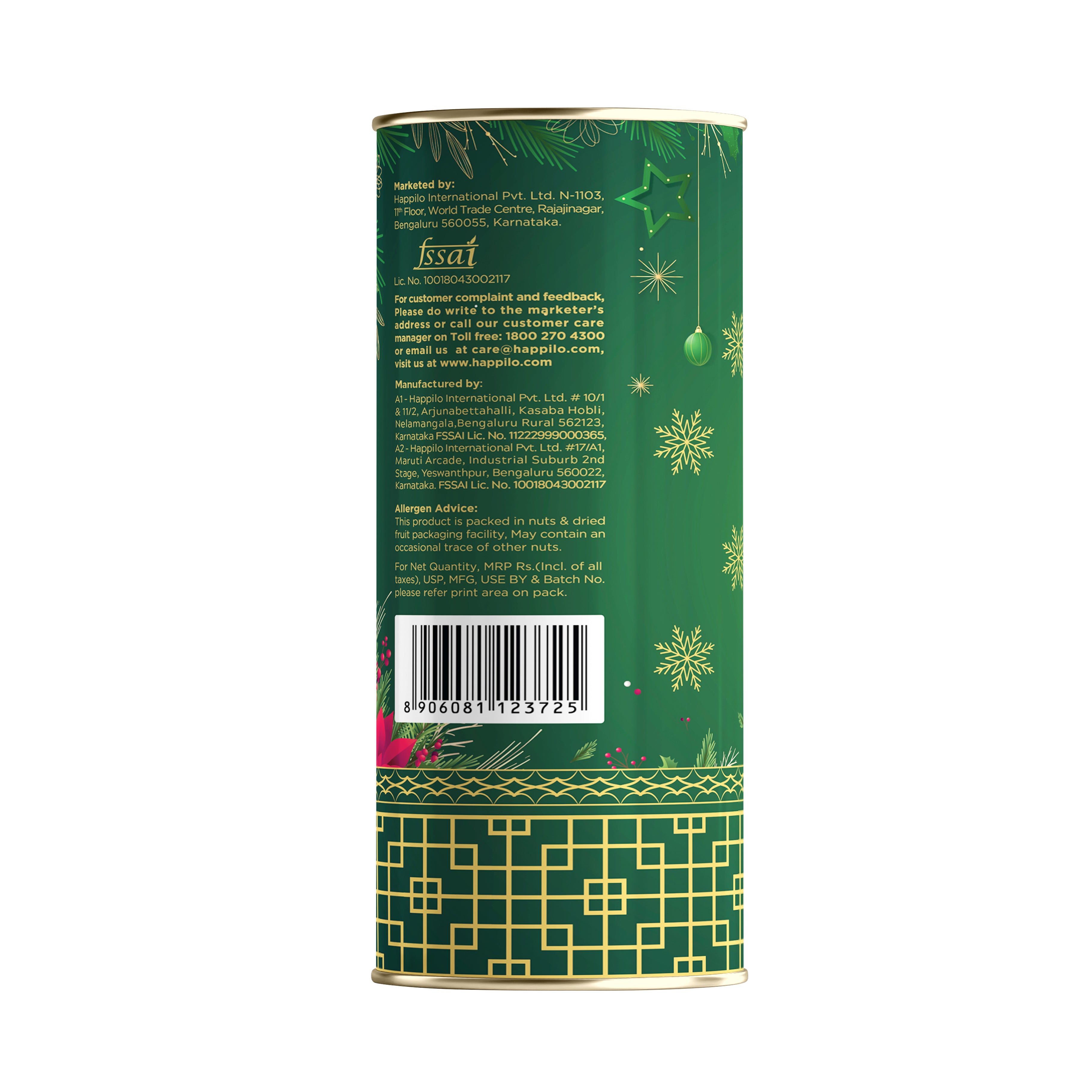 Happilo Xmas Carols Gift Box 168g, Christmas Gift Hampers with Almond Brittle and Chickpeas for Friends and Family