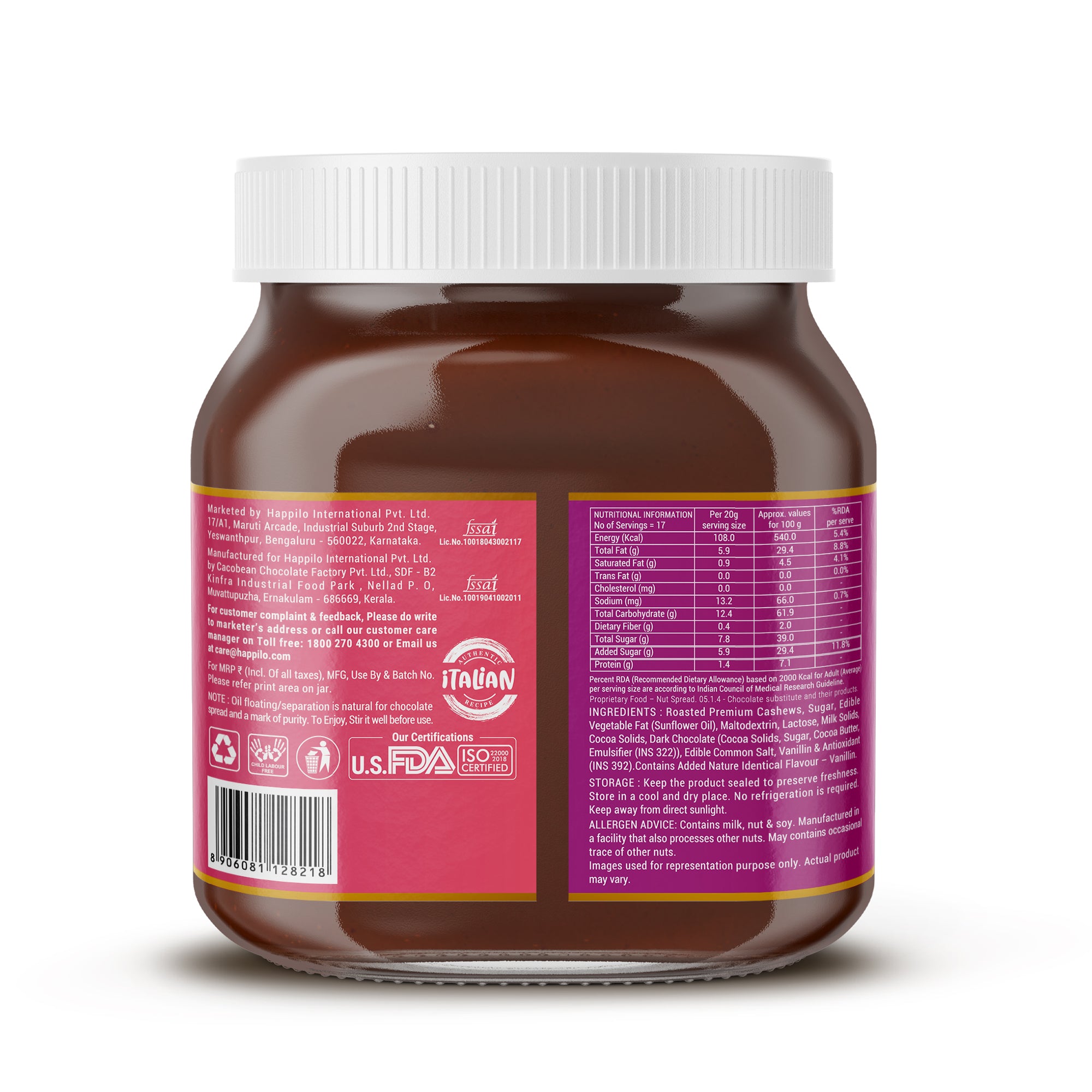 Happilo Premium Chocolate Cashew Spread 350g