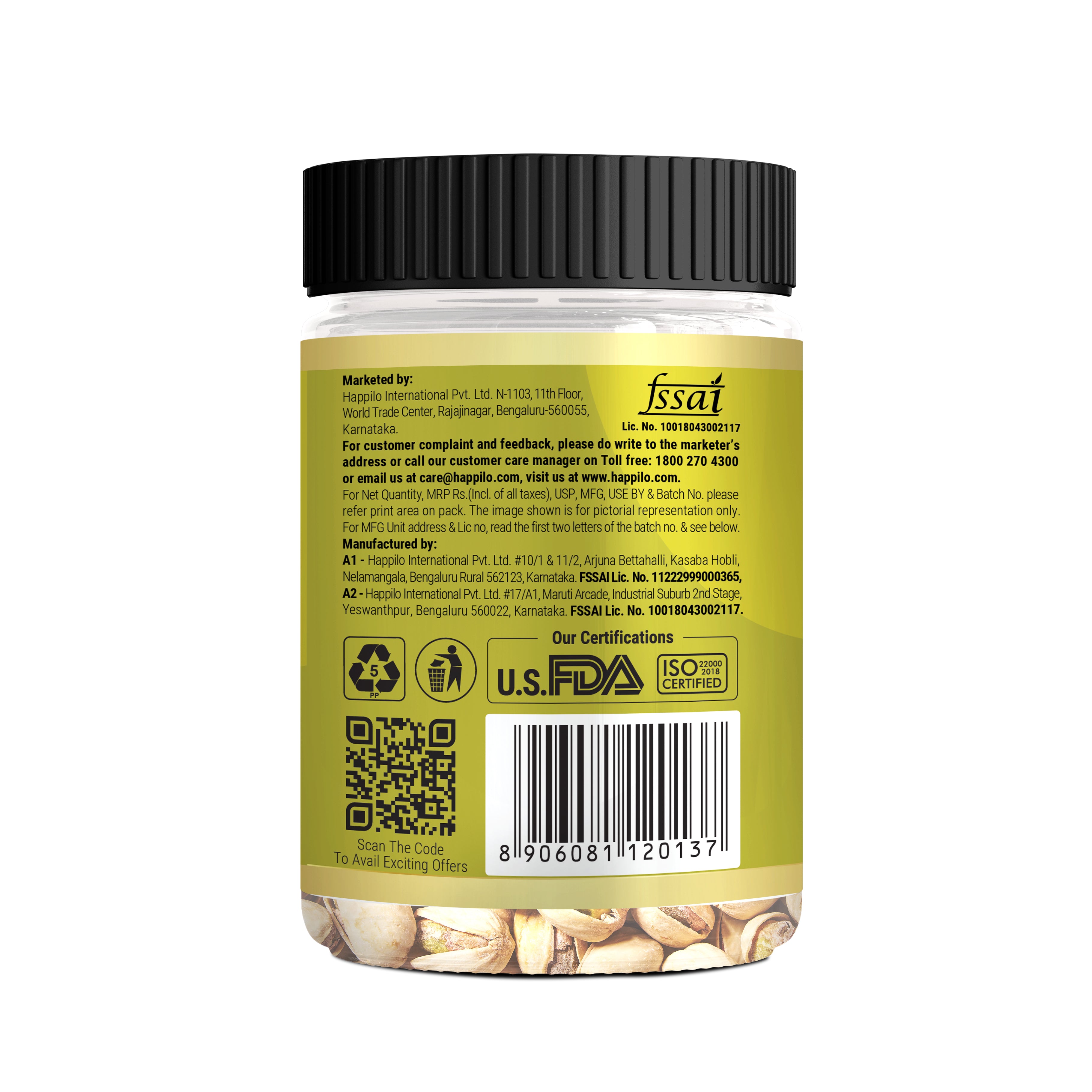 Happilo Premium Iranian Roasted & Salted Pistachios 200g Jar