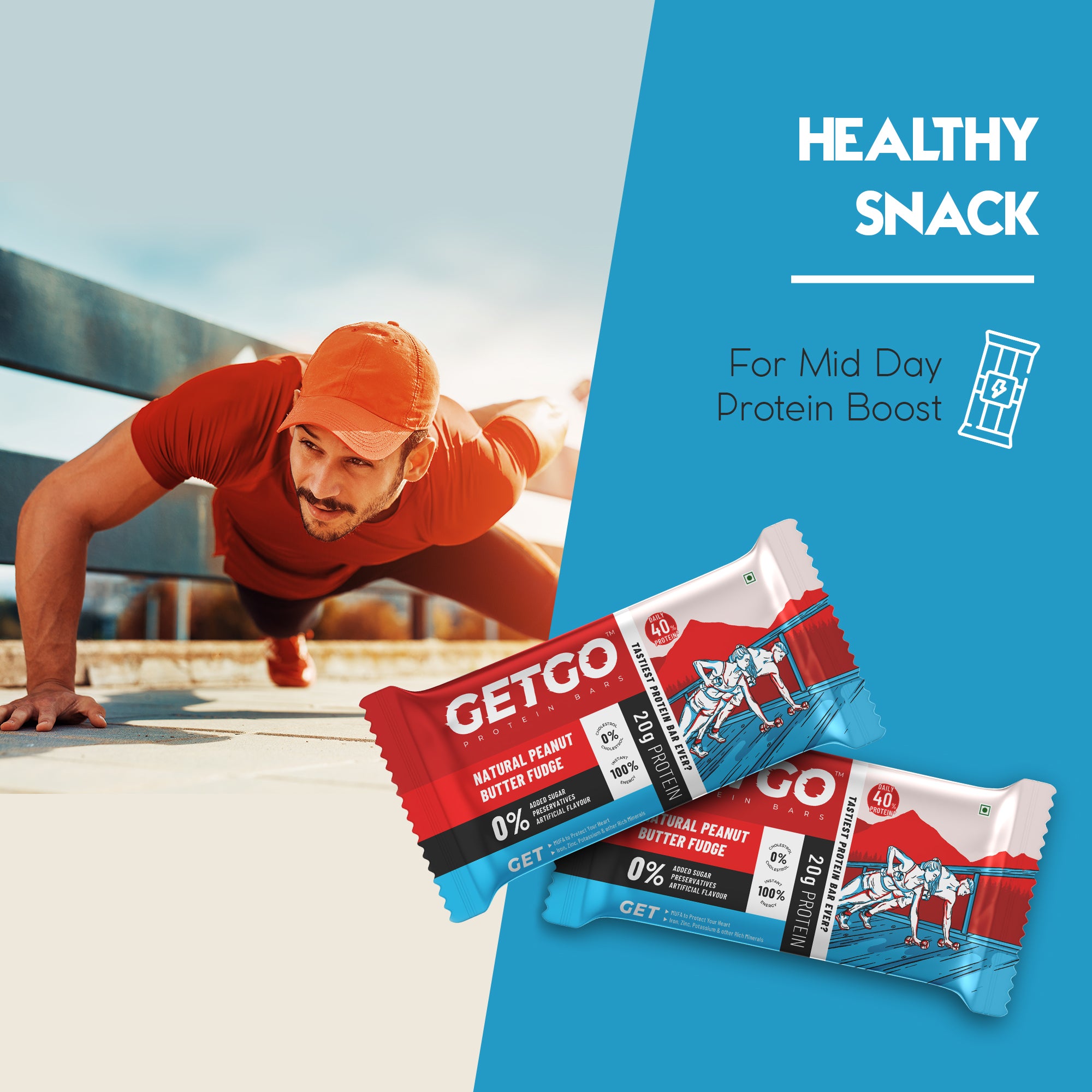 GetGo Natural Peanut Butter Fudge Protein Bar 85g
