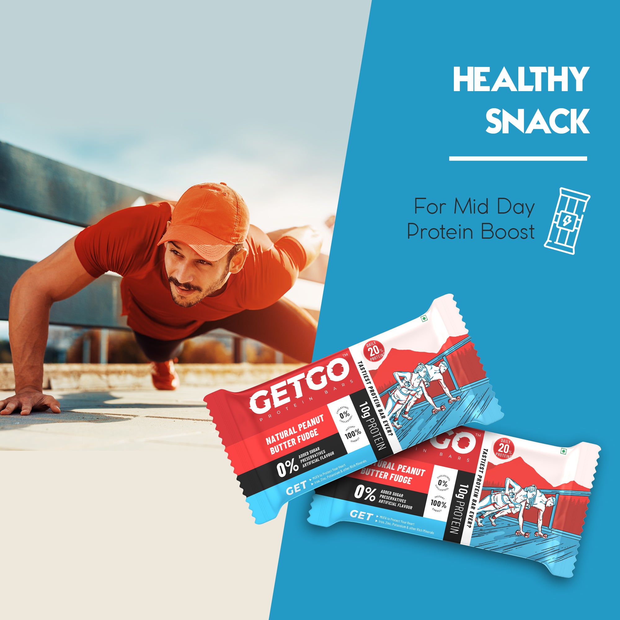 GetGo Natural Peanut Butter Fudge Protein Bar 43g