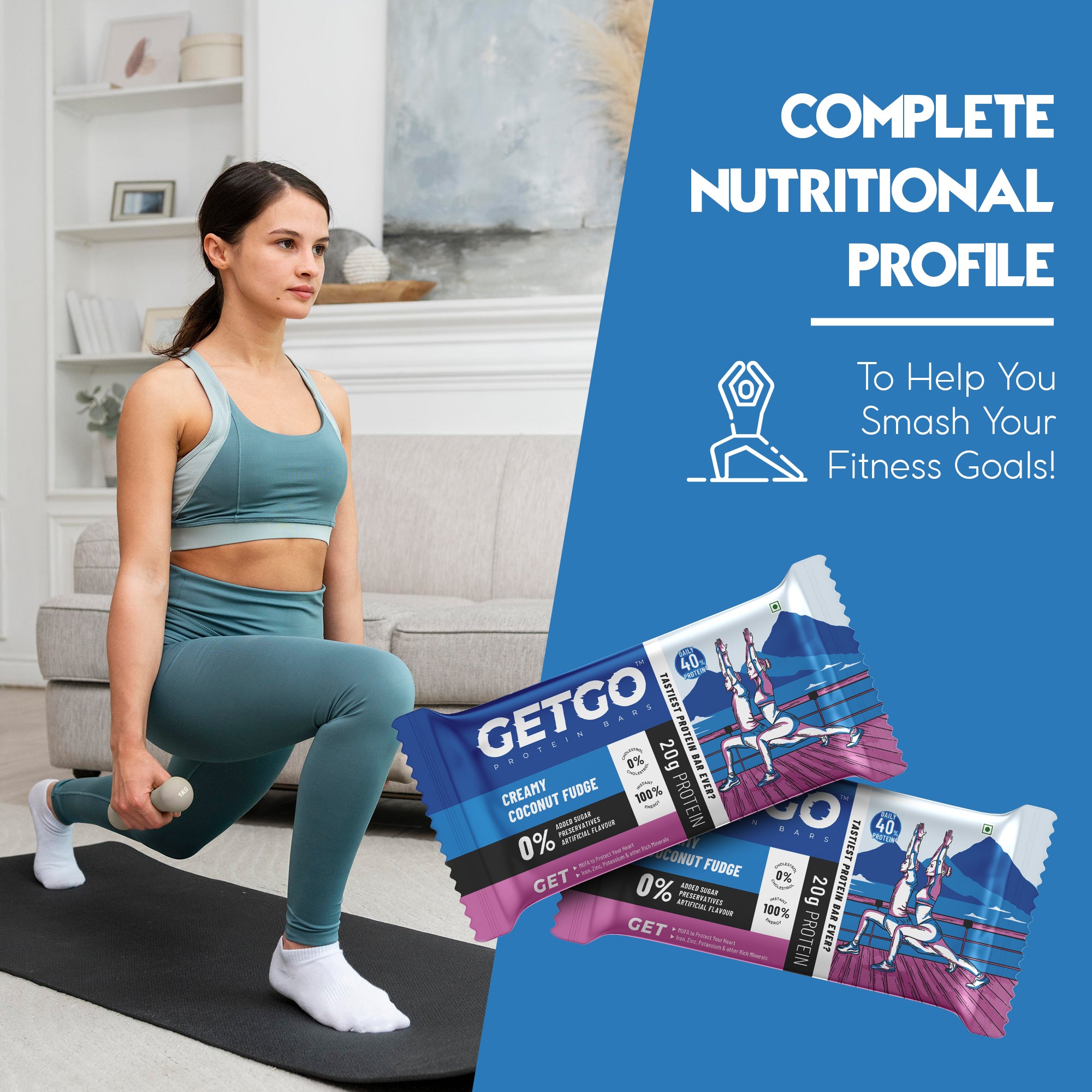 GetGo Indian Creamy Coconut Fudge Protein Bar 85g