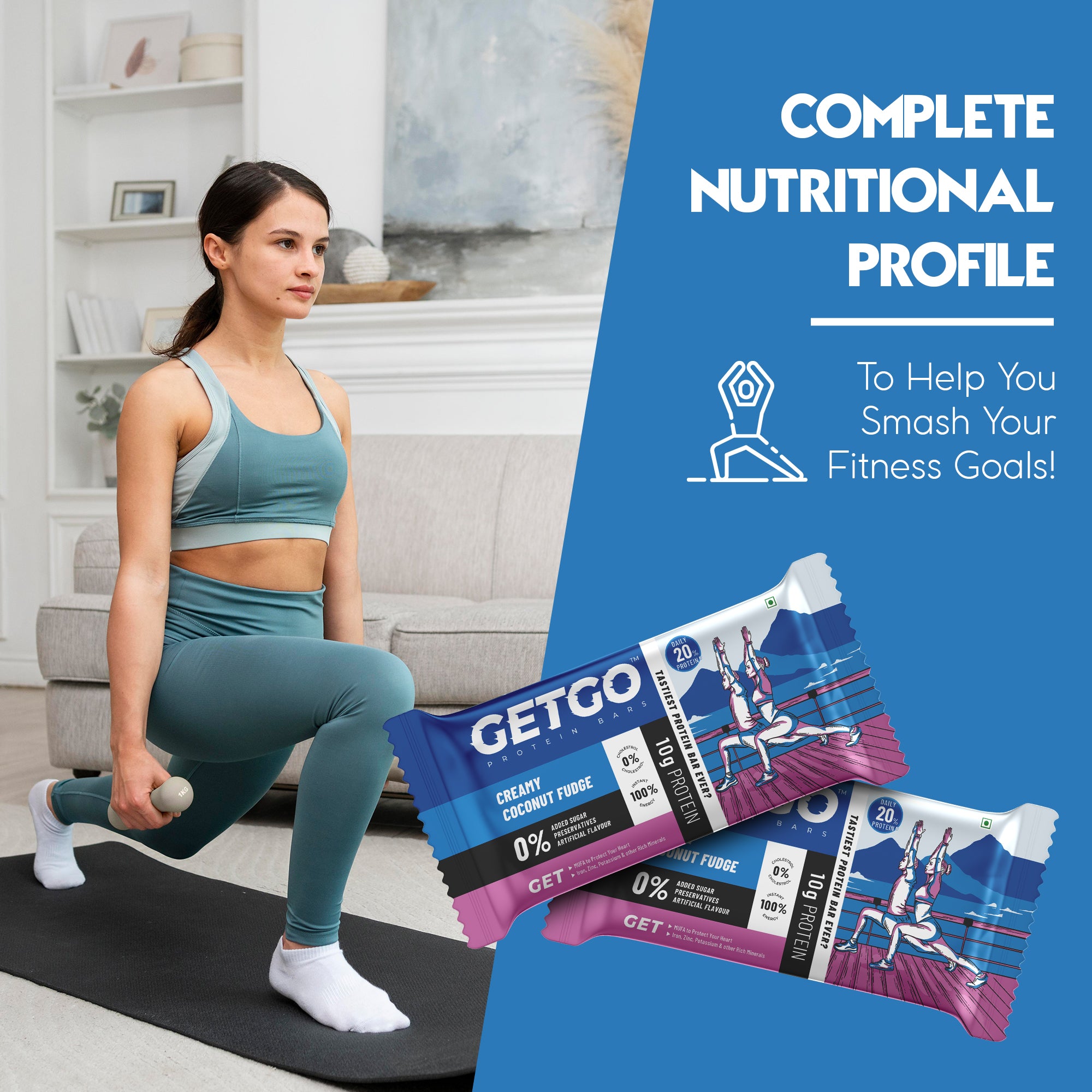 GetGo Indian Creamy Coconut Fudge Protein Bar 43g