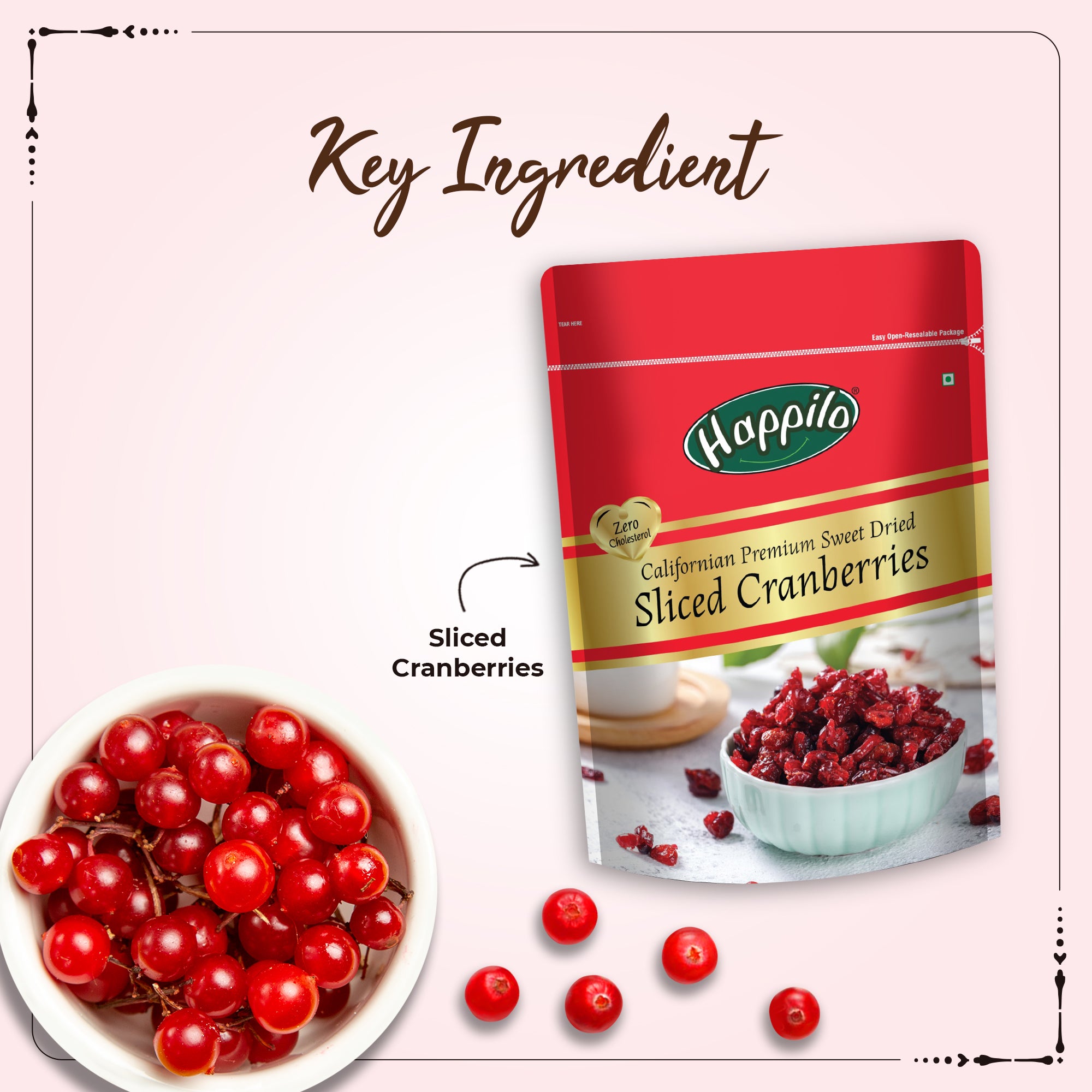 Happilo Premium Californian Sliced Dried Cranberries