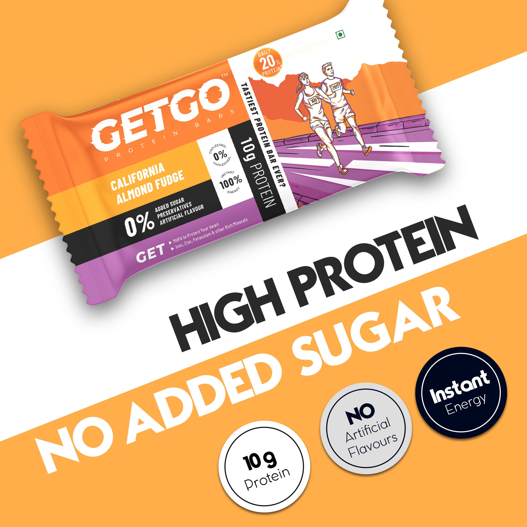 GetGo California Almond Fudge Protein Bar 43g
