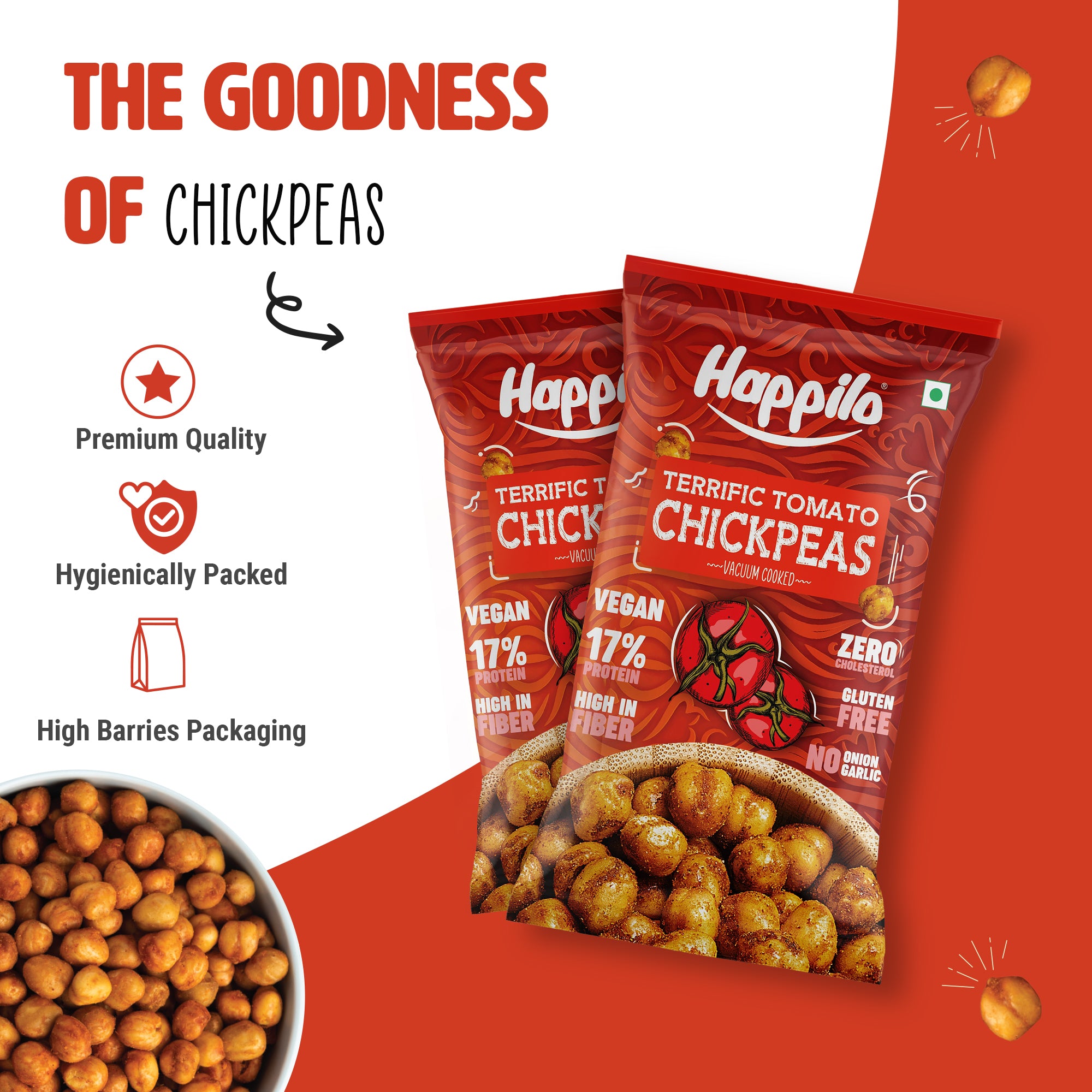 Happilo Premium Super Snack Terrific Tomato Chickpeas 22g, Crunchy and Delicious, Super Healthy