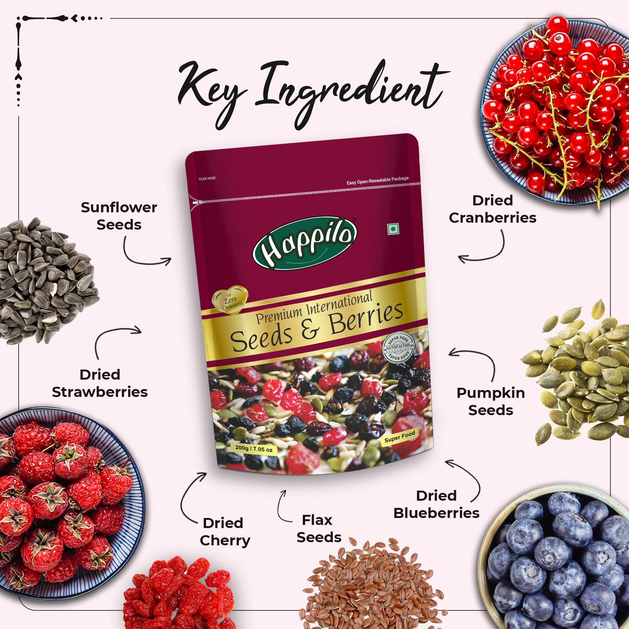 Happilo Sweet & Crunchy Premium Seeds & Berries Mix