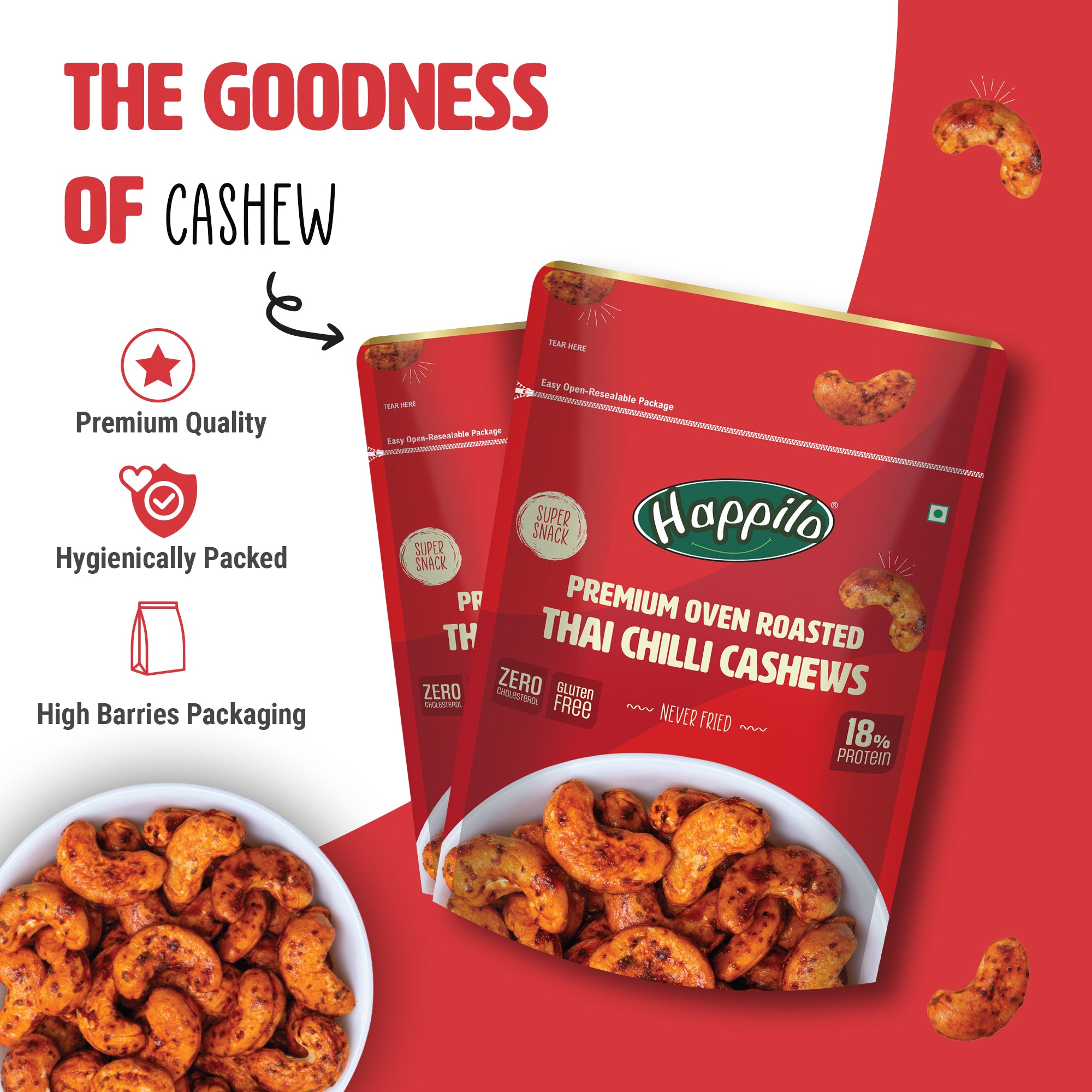 Happilo Premium Oven Roasted Cashews - Thai Chilli