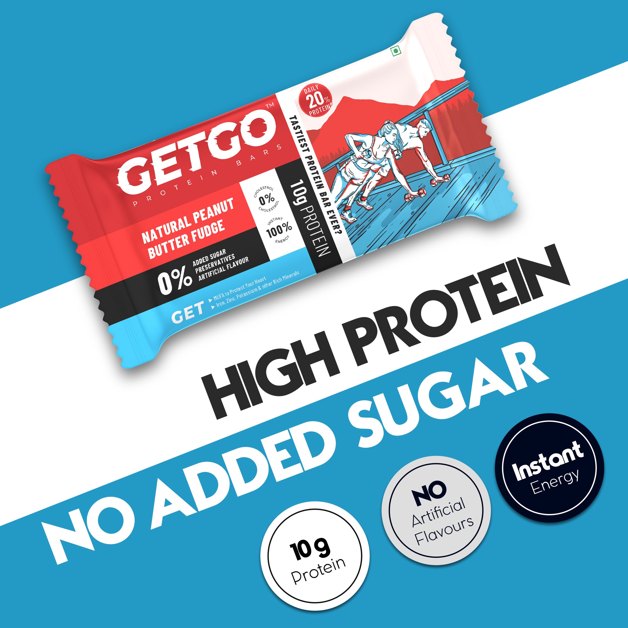 GetGo Natural Peanut Butter Fudge Protein Bar 43g
