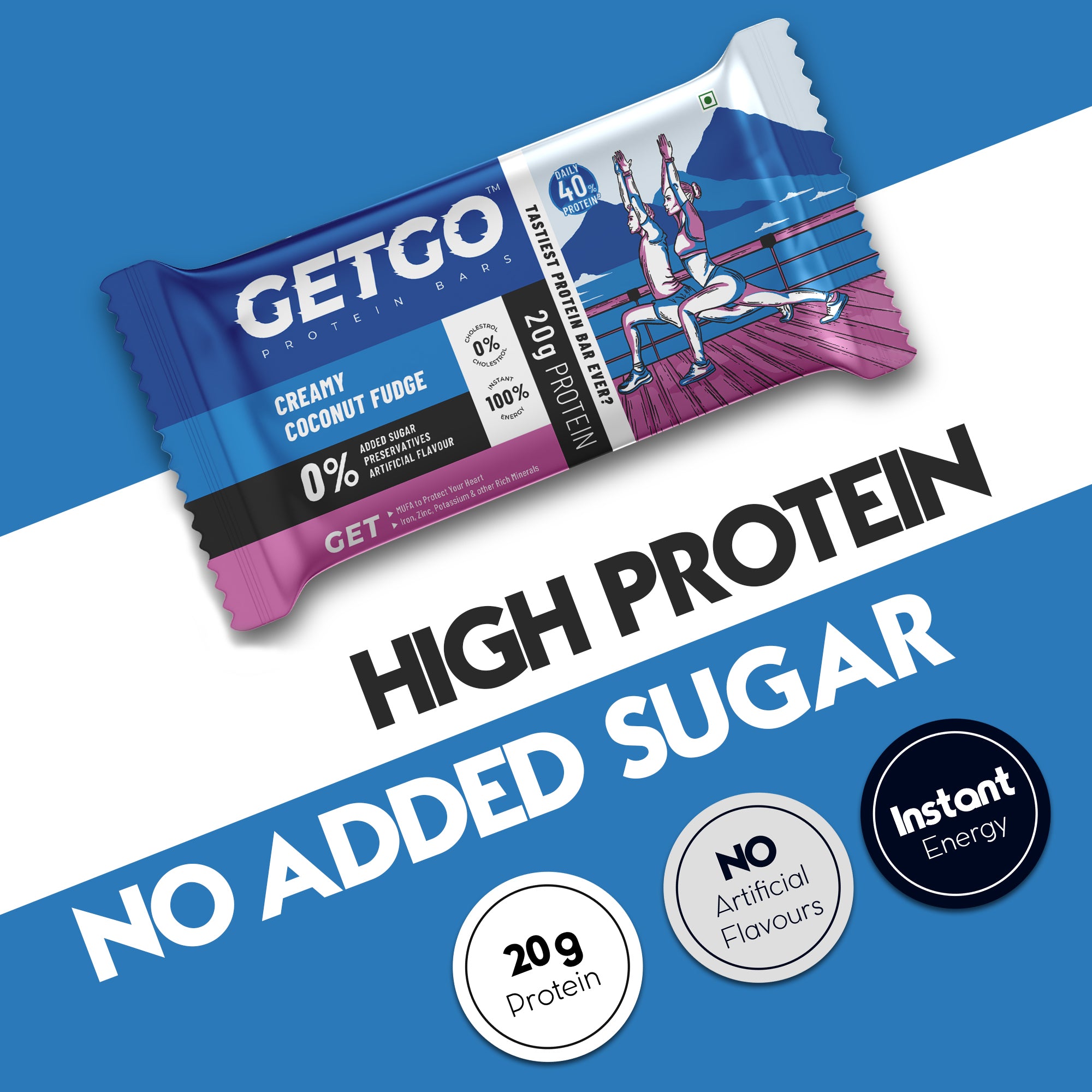 GetGo Indian Creamy Coconut Fudge Protein Bar 85g