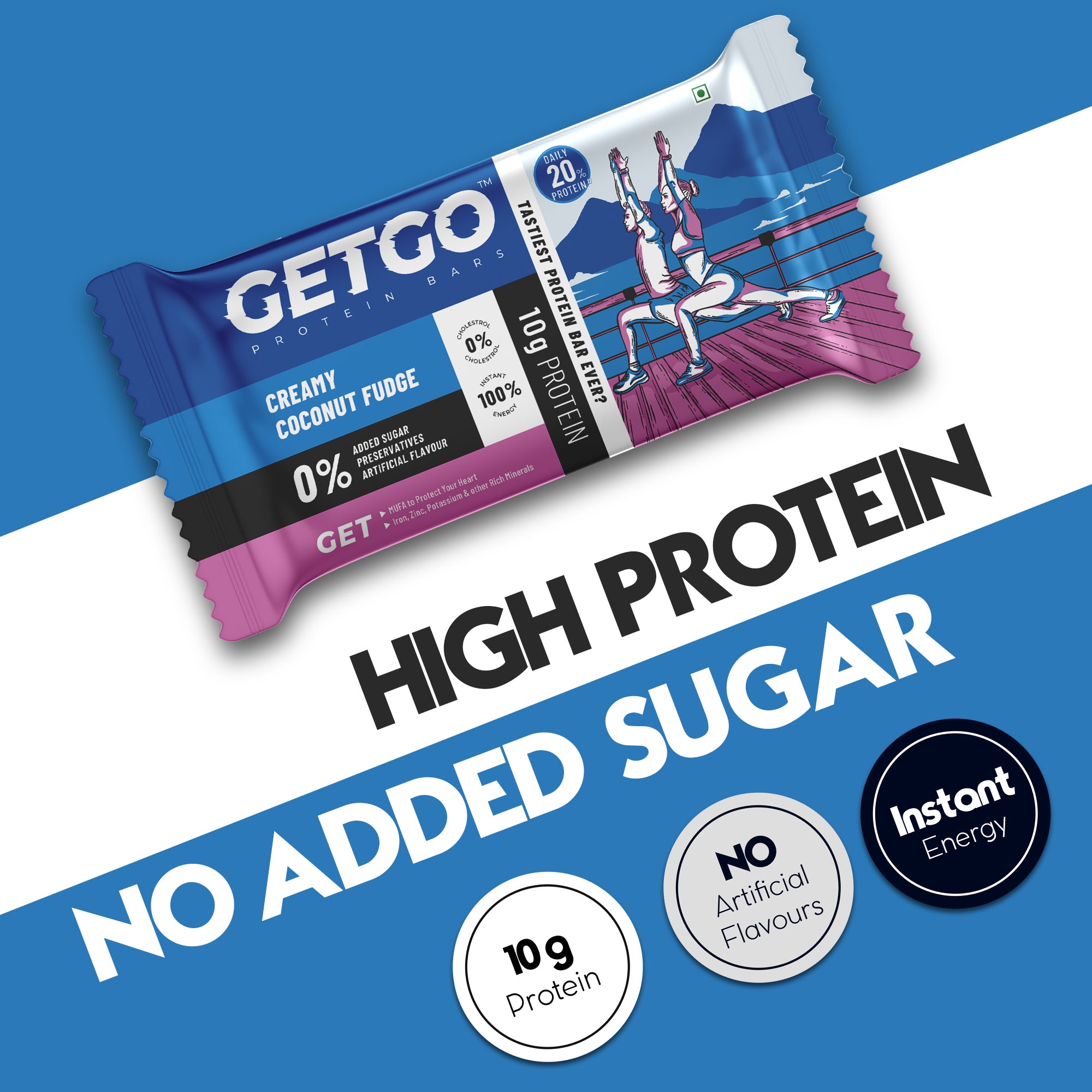 GetGo Indian Creamy Coconut Fudge Protein Bar 43g