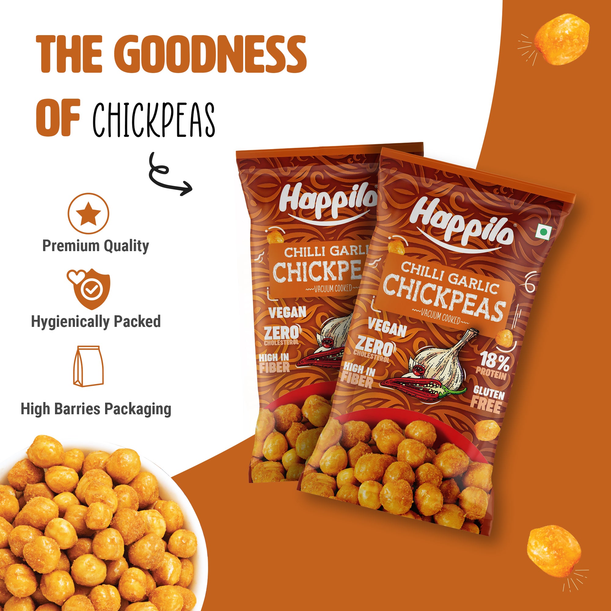 Happilo Premium Super Snack Chili Garlic Chickpeas 22g, Crunchy and Delicious, Super Healthy