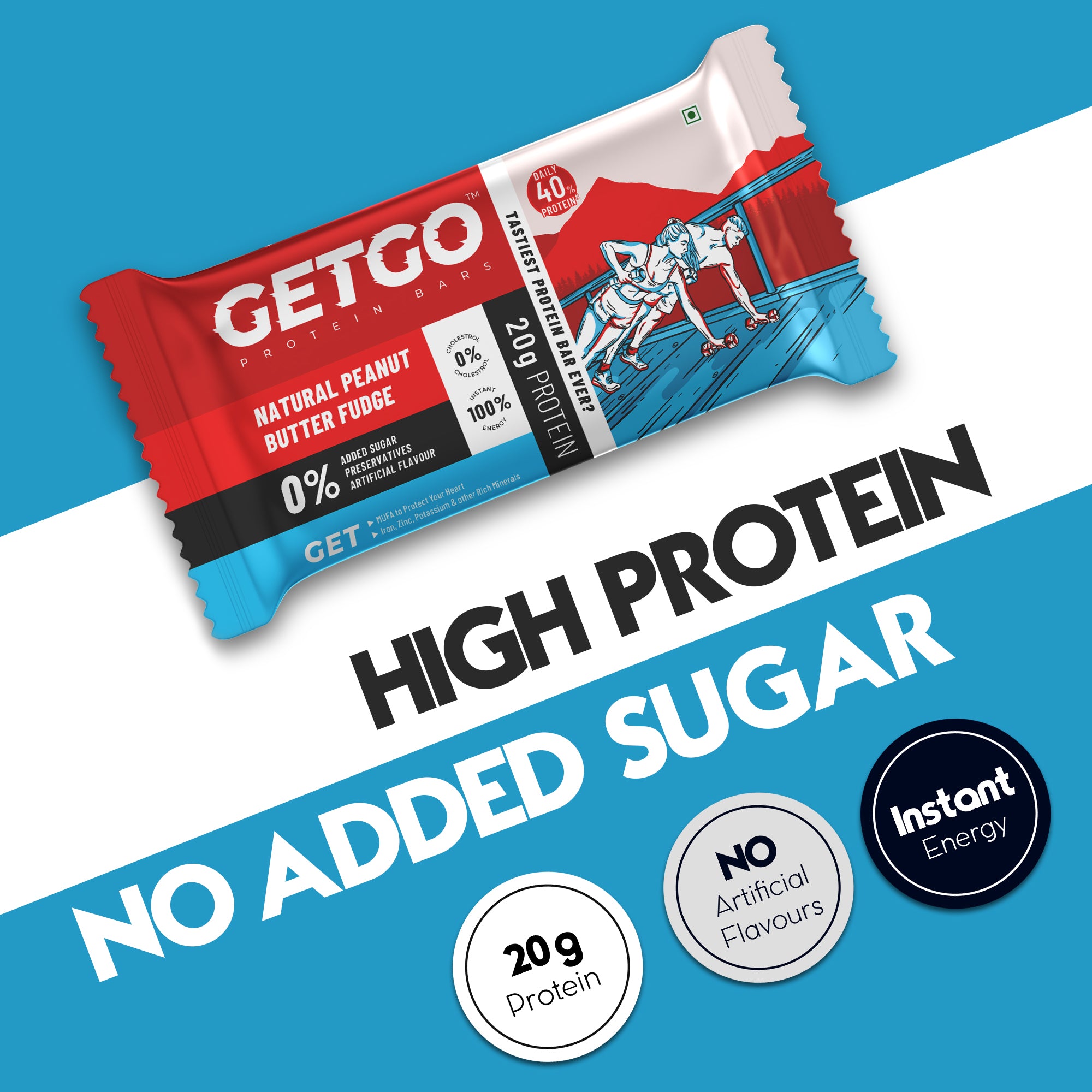 GetGo Natural Peanut Butter Fudge Protein Bar 85g