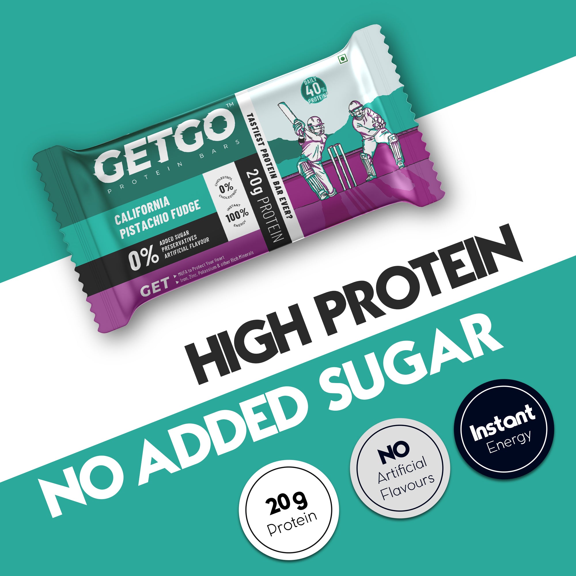 GetGo California Pistachio Fudge Protein Bar 85g