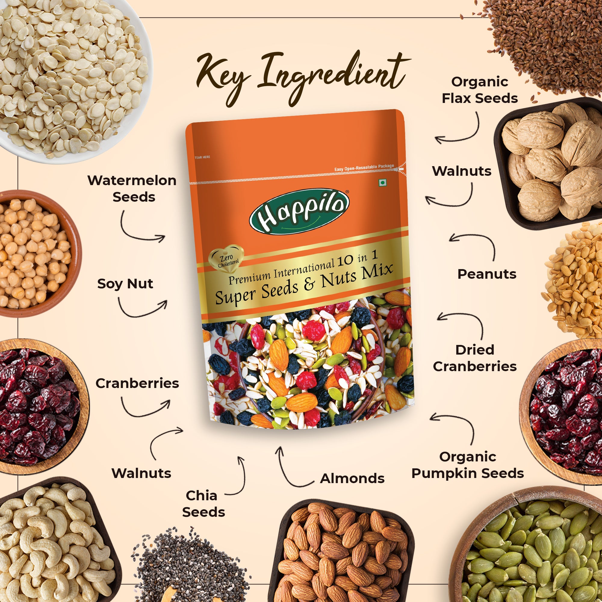 Happilo Healthy 10 in 1 Super Seeds & Nuts Trail Mix