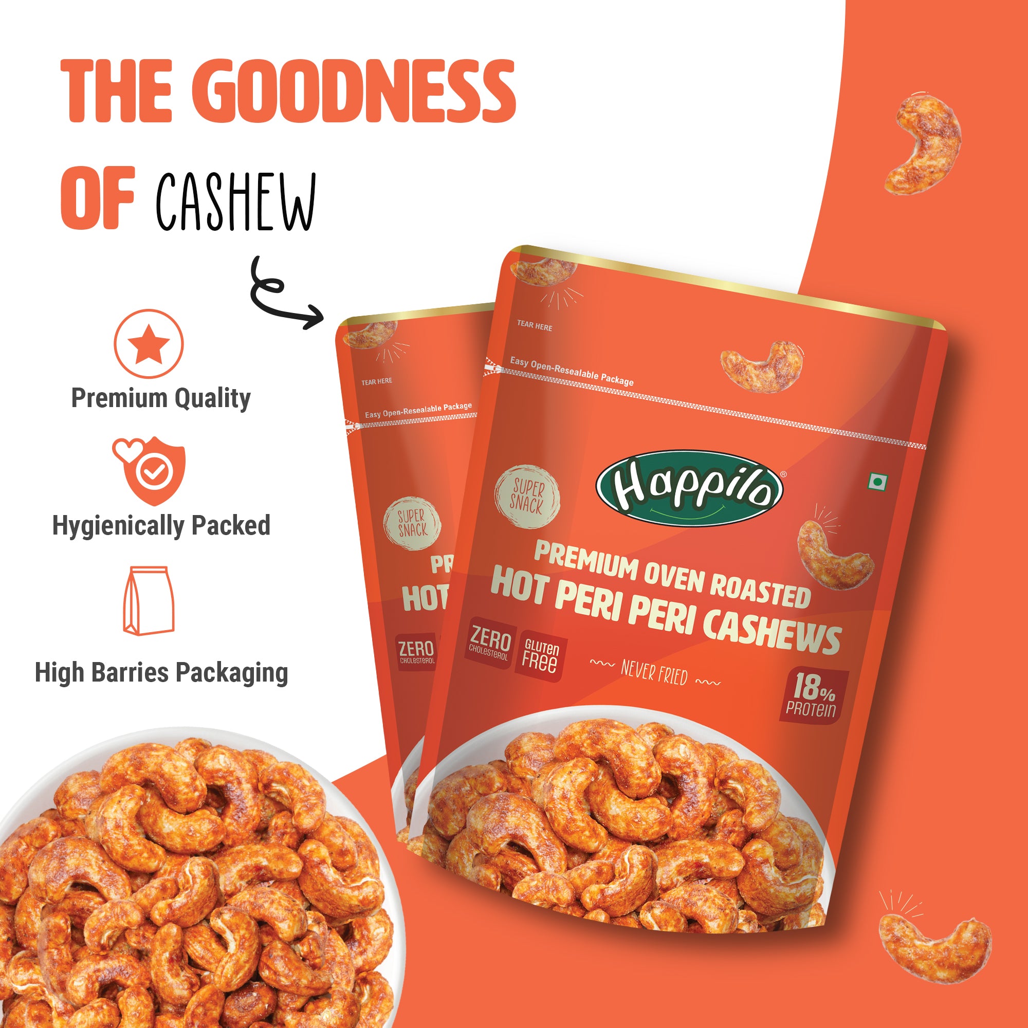 Happilo Premium Oven Roasted Cashews - Hot Peri Peri
