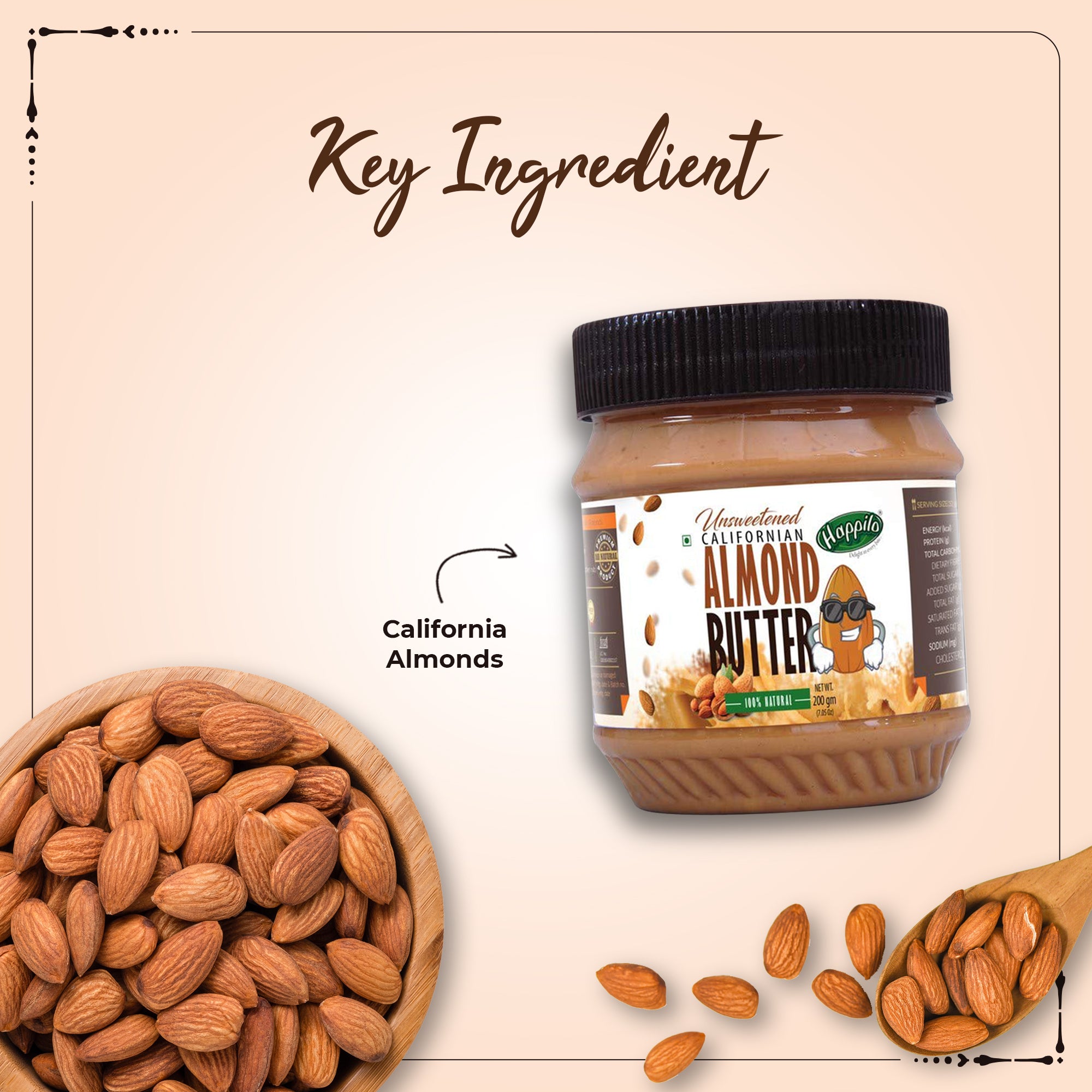Happilo All Natural Californian Almond Butter (Unsweetened, High Protein, Gluten Free, Vegan)