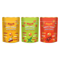 Happilo Peanut Power Combo Snack 150g each Chili Garlic Peanut, Thai Chili Peanut, Terrific Tomato Peanut
