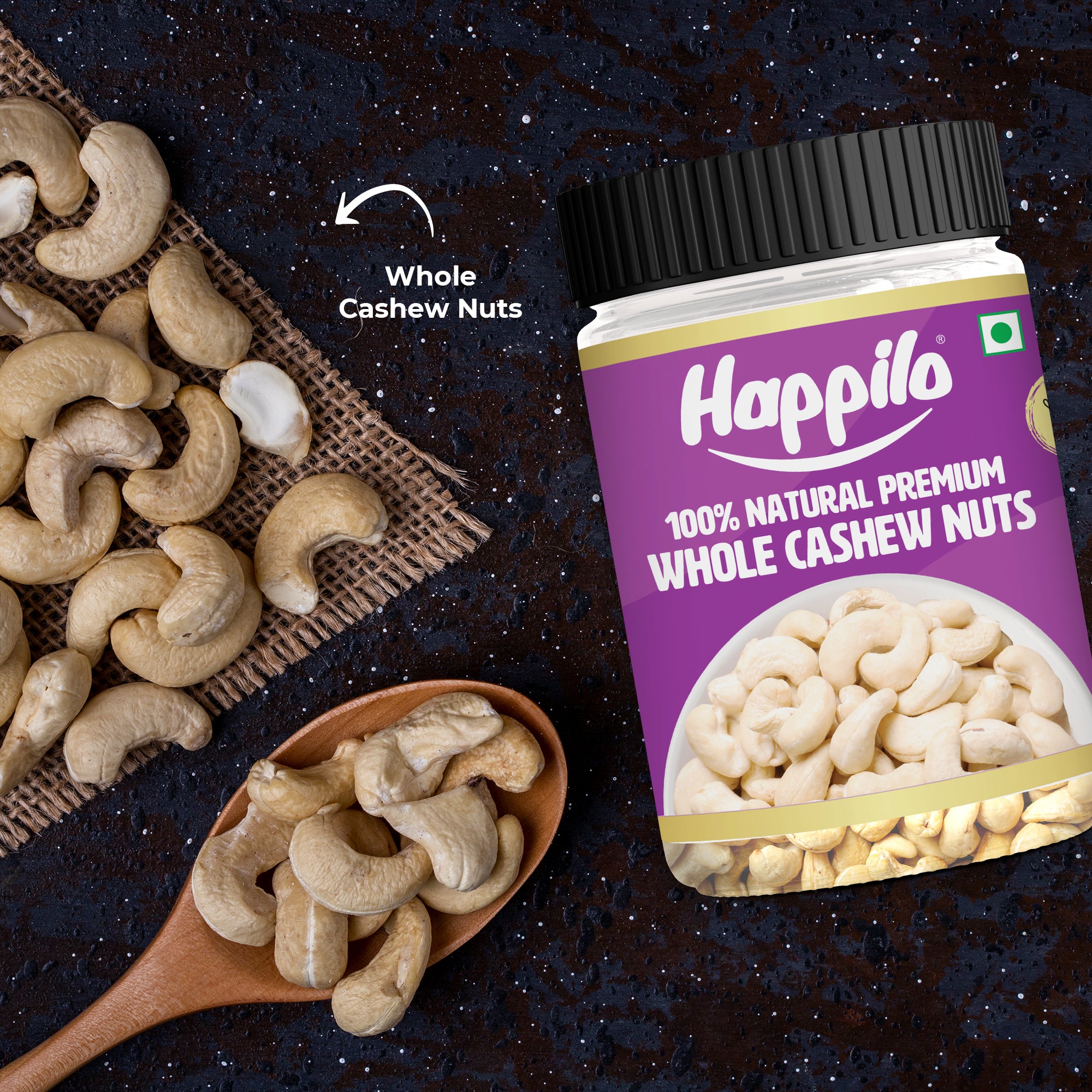 Happilo Premium Natural Whole Cashews 200g Jar