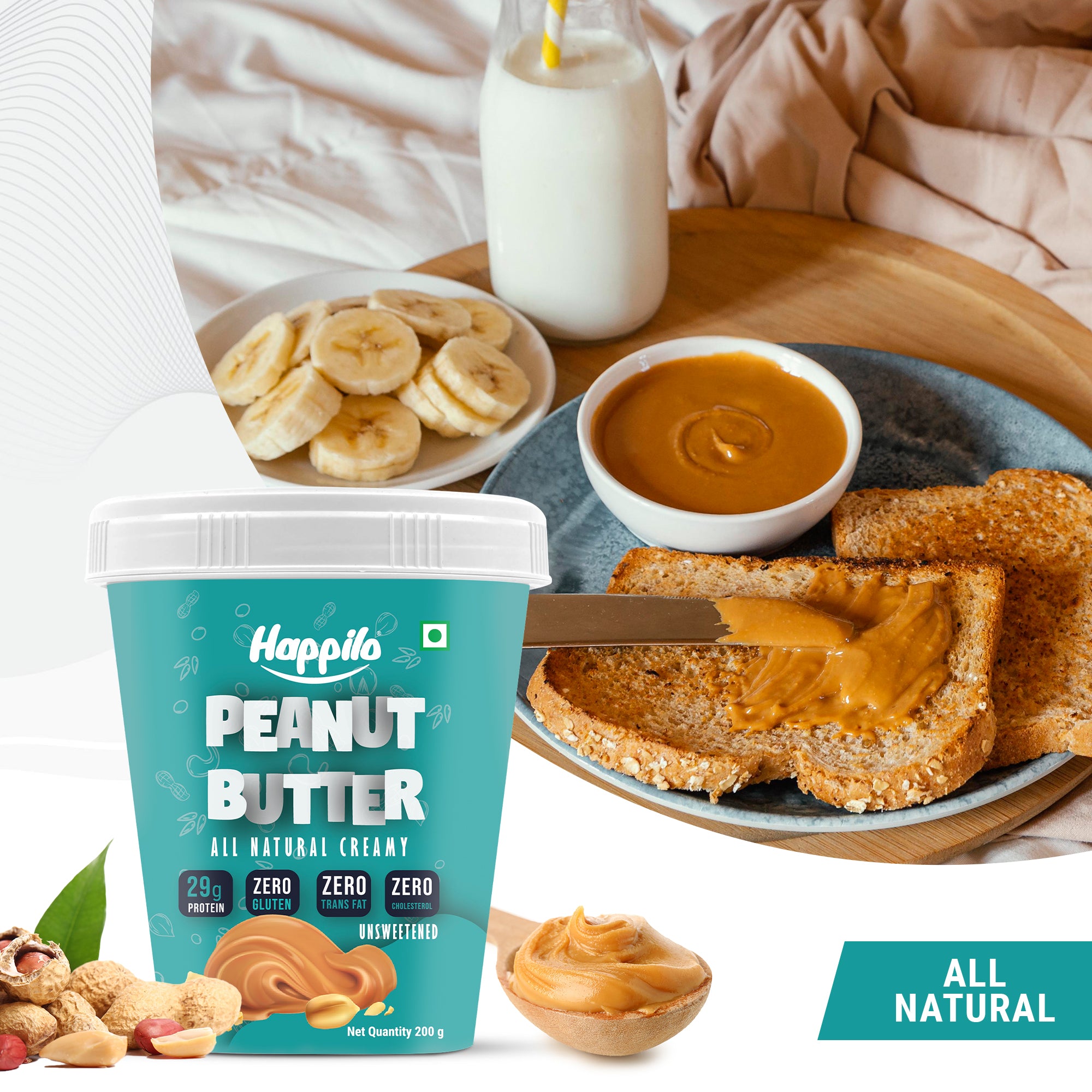 Happilo Peanut Butter All Natural Unsweetened Creamy 200g