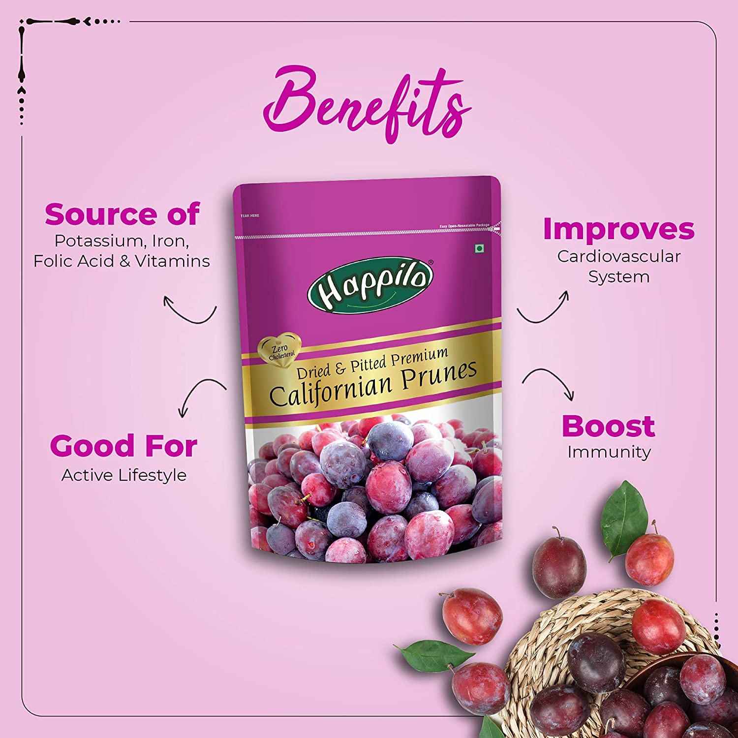 Premium Dried Fruits Combo (Sliced Cranberries, Dried Prunes, Dried Apricots, Dried Blueberries) 750g