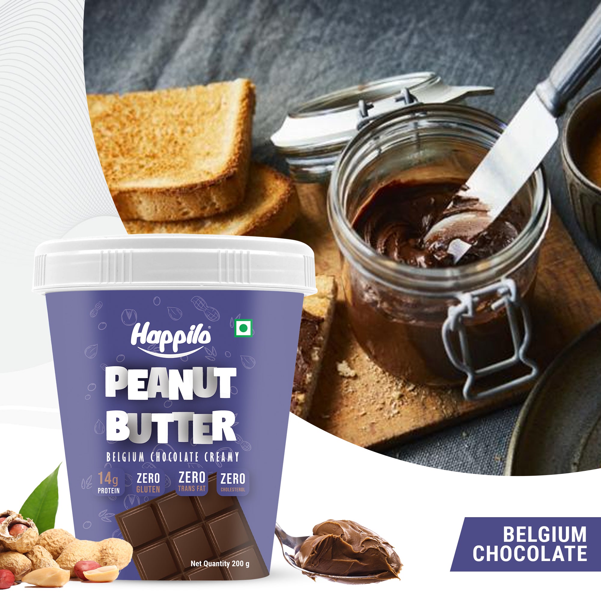 Happilo Peanut Butter Belgium Chocolate Creamy 200g