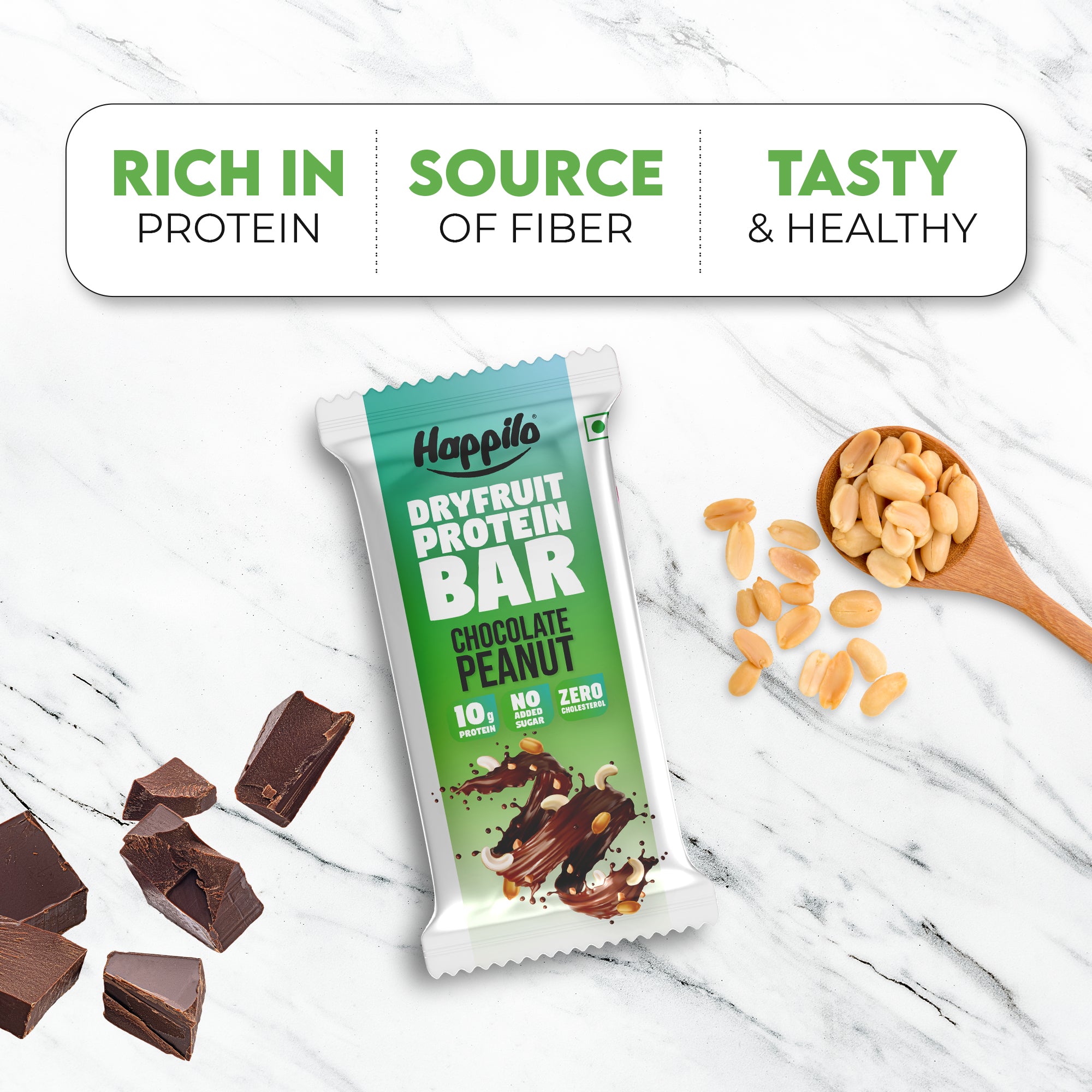 Happilo Dry Fruit Peanut Butter Chocolate Protein Bar 45g (Pack of 6)