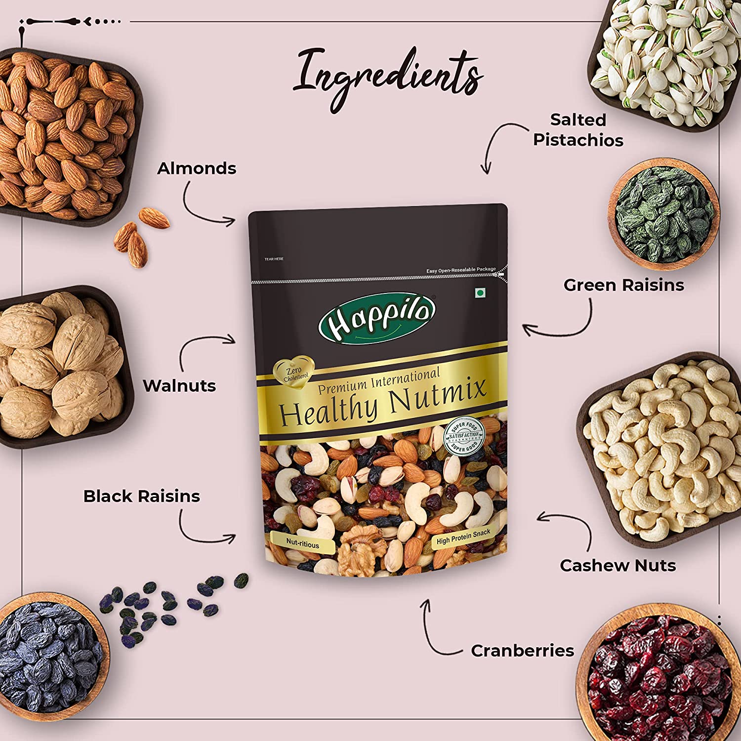 Happilo Premium Dry Fruits Combo (Trial Mix, Nut mix, Mix Berries, Pumpkin seeds 280g)