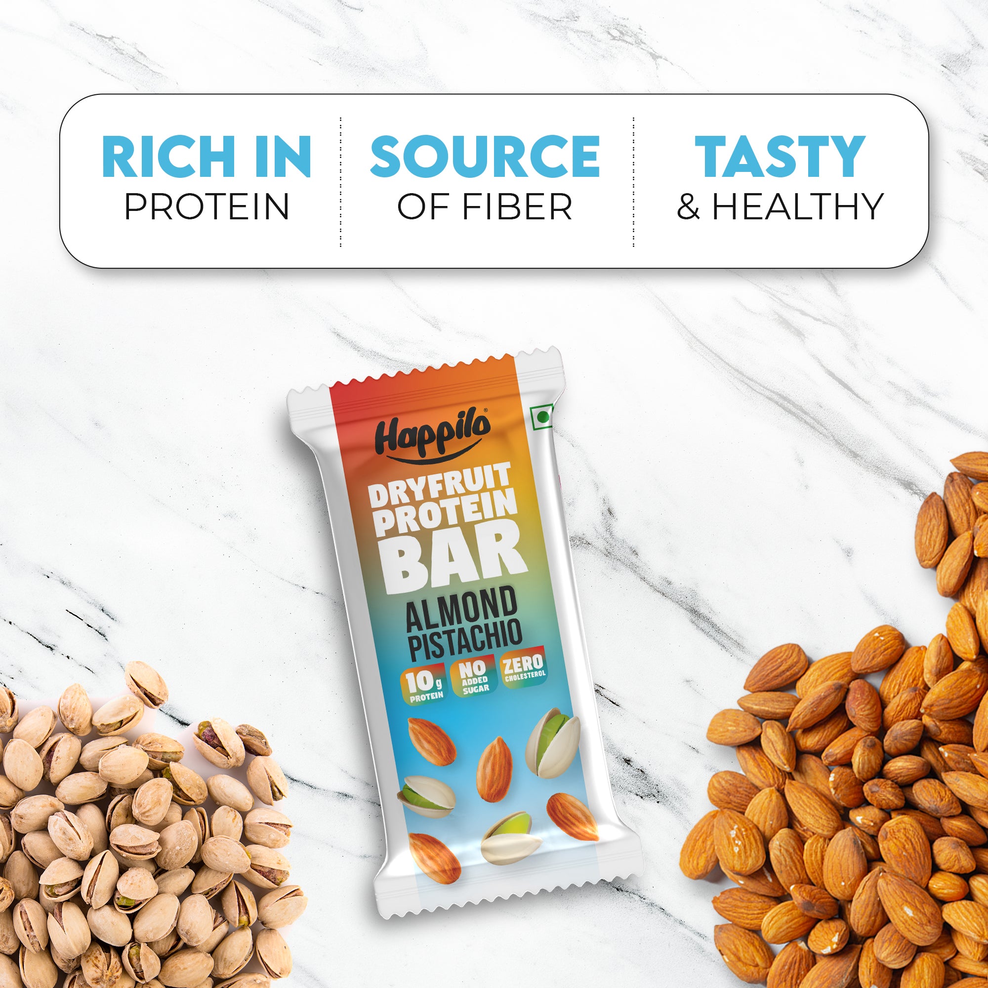 Happilo Dry Fruit Almond Pistachio Protein Bar 45g (Pack of 6)